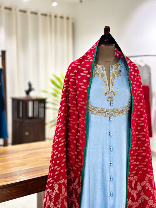Powder Blue Kanchi Kurta with Handwoven Silk Dupatta