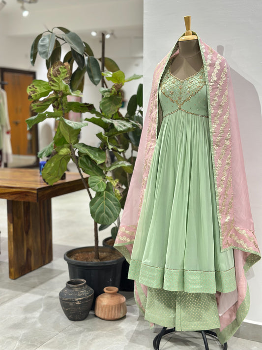 Pastel Anarkali detailed with Handloom Chanderi