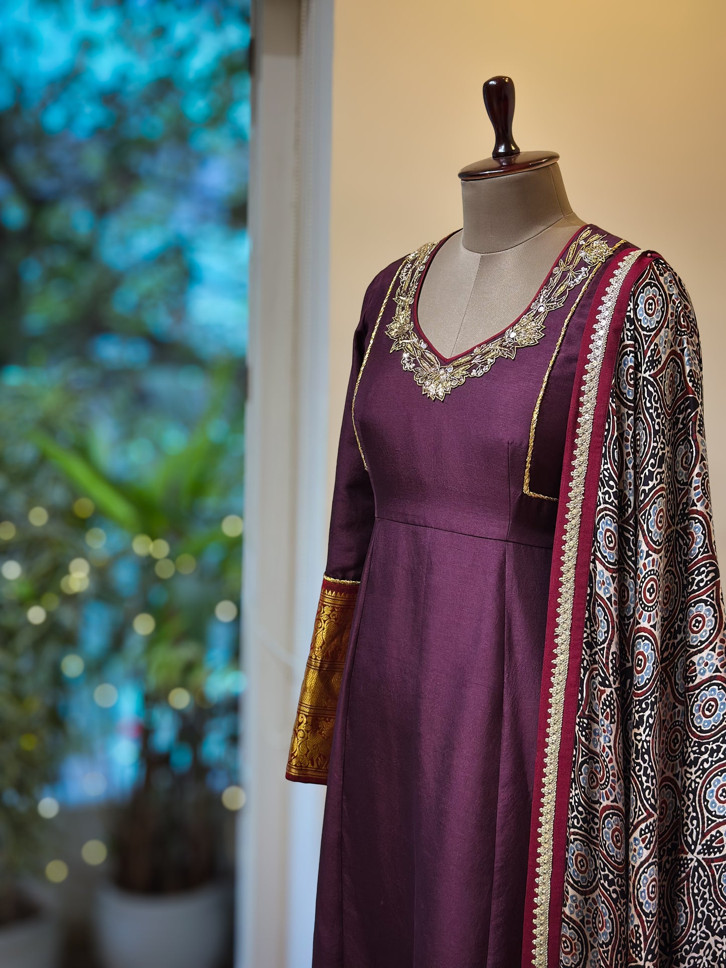 Brown Ajrakh detailed Kanchi Set