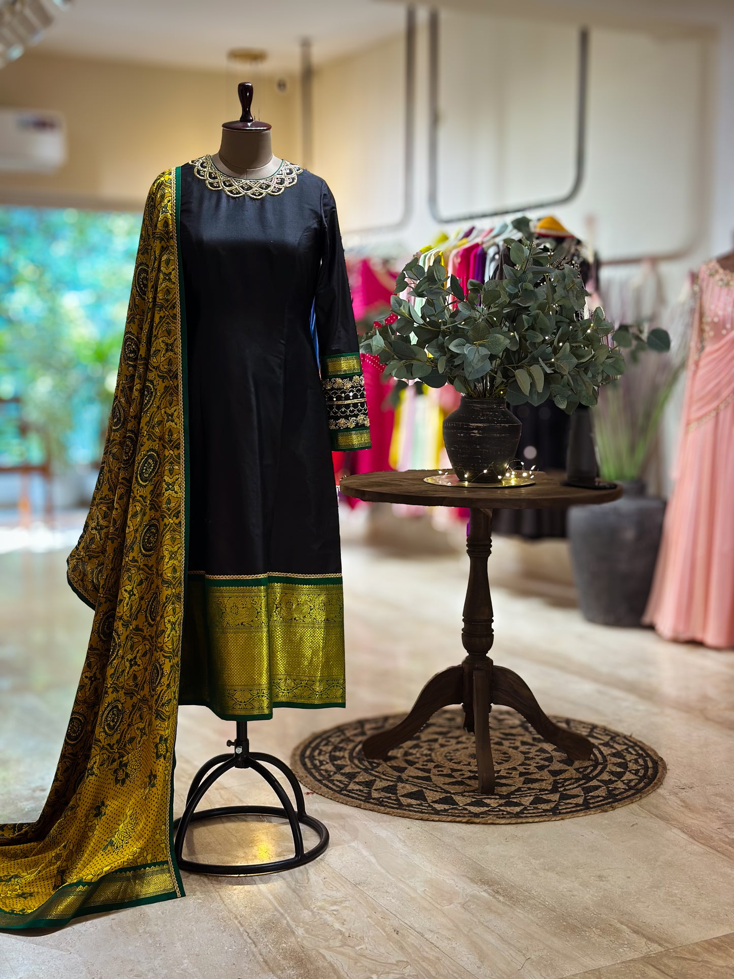 Black Ajrakh detailed Kanchi Set