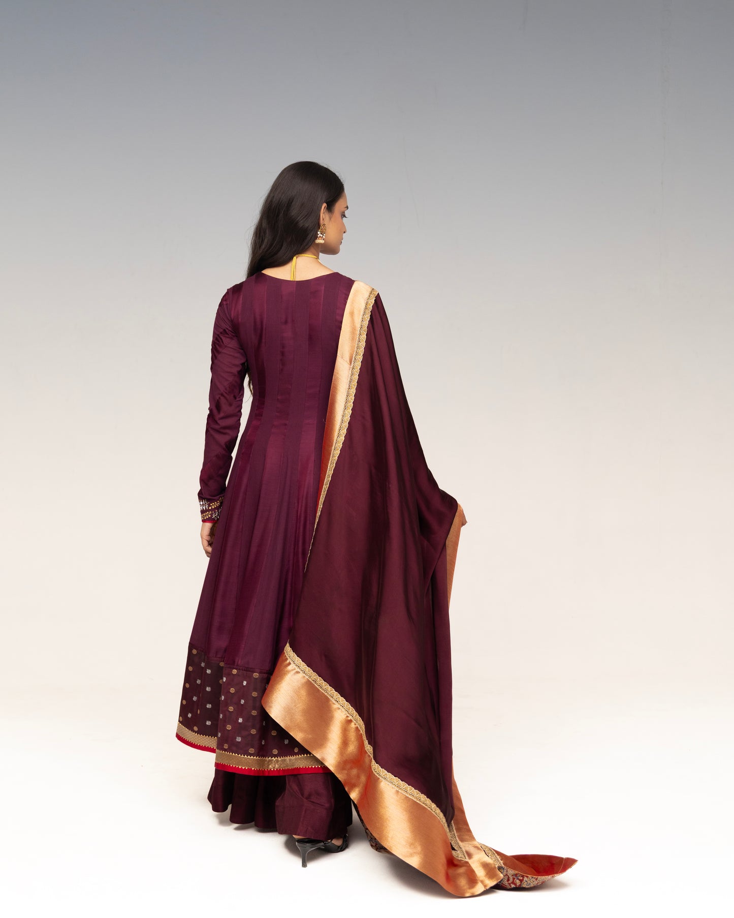 Roots Brown Brocade Border Angrakha Set