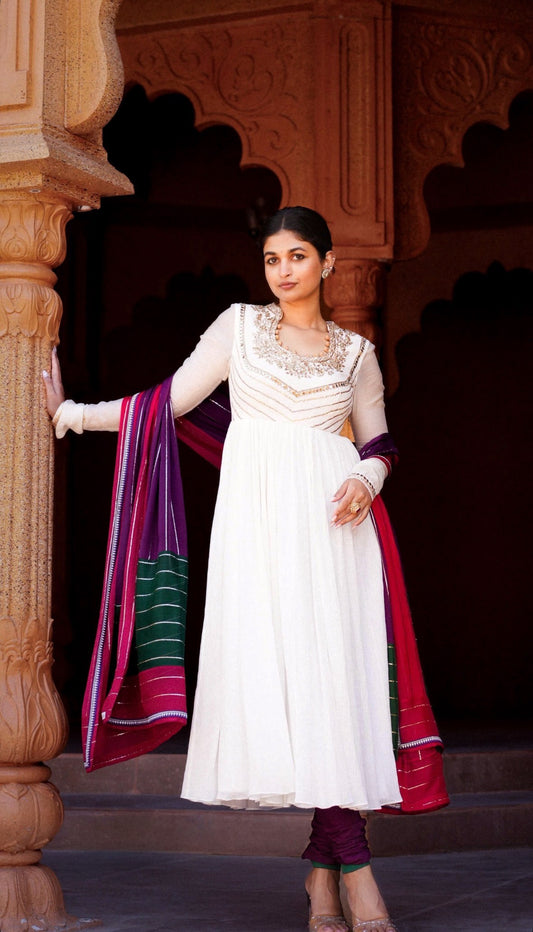 Chitrakatha White Anarkali Set