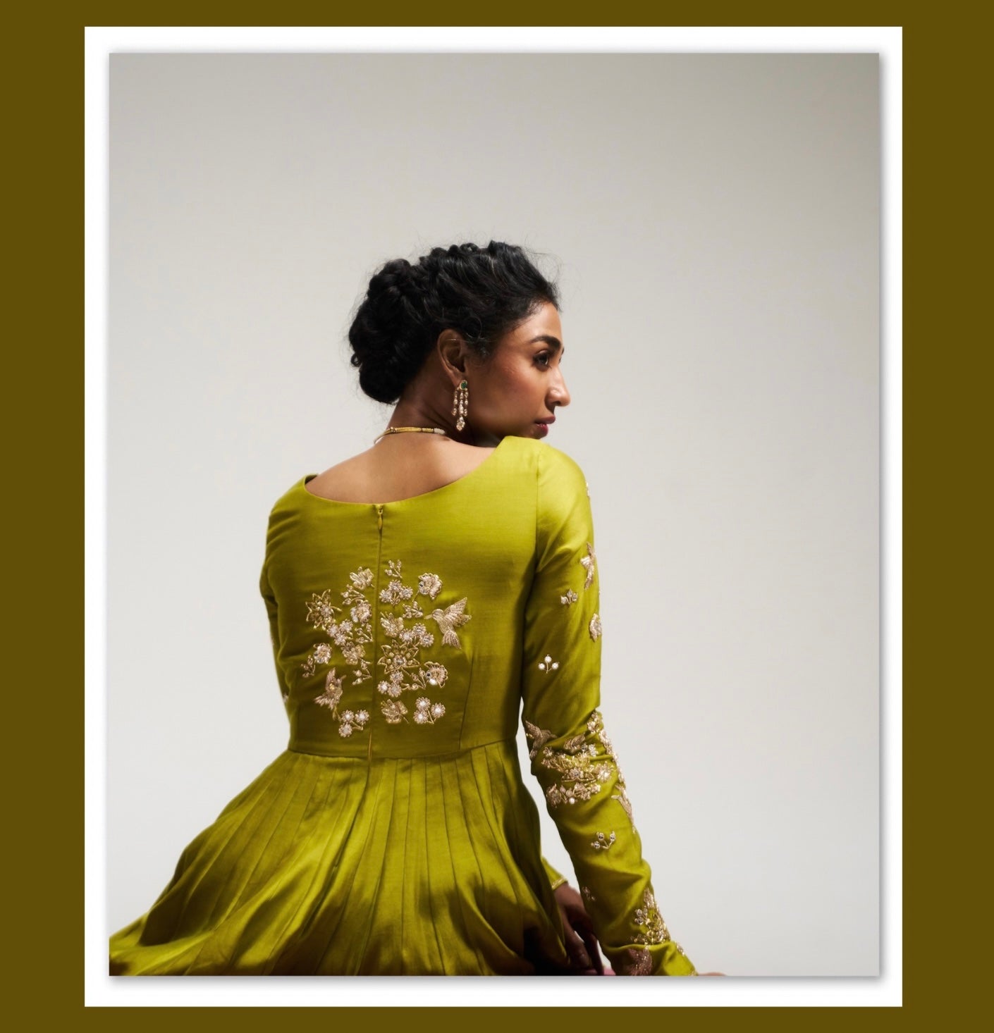 Pitta Green Statement Back detailed Anarkali Set
