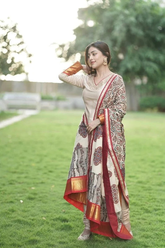 Anu Emmanuel in our Kanchi Suit Set with Ajrakh Dupata