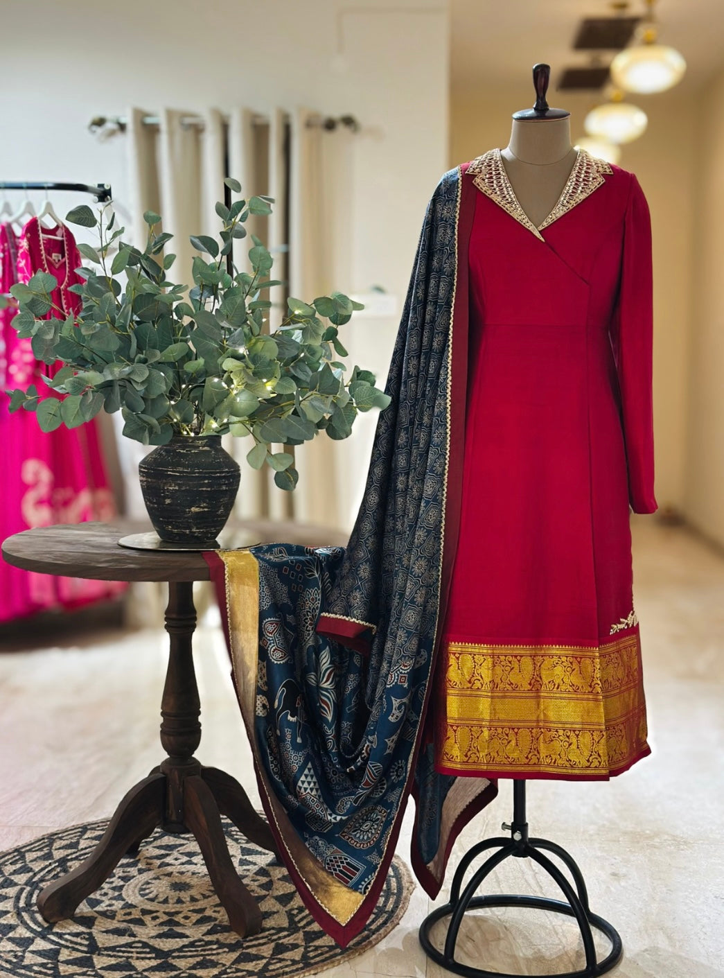 Silk suit with ajrakh