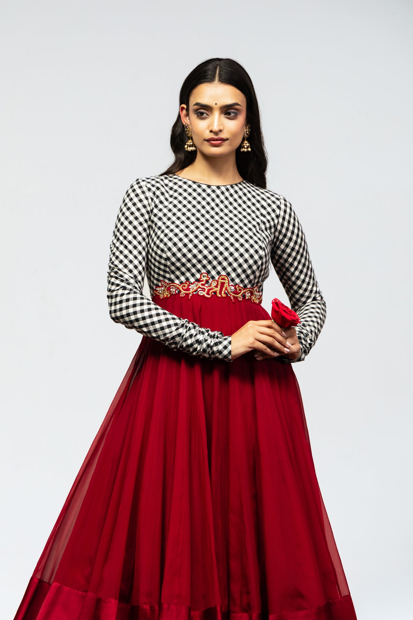Roots Double Ikkat detailed Anarkali Set