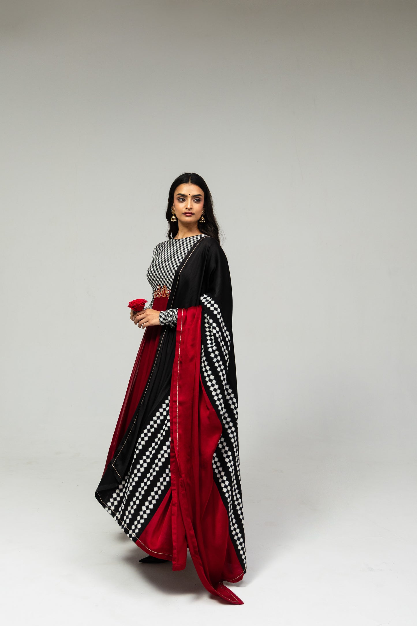 Roots Double Ikkat detailed Anarkali Set