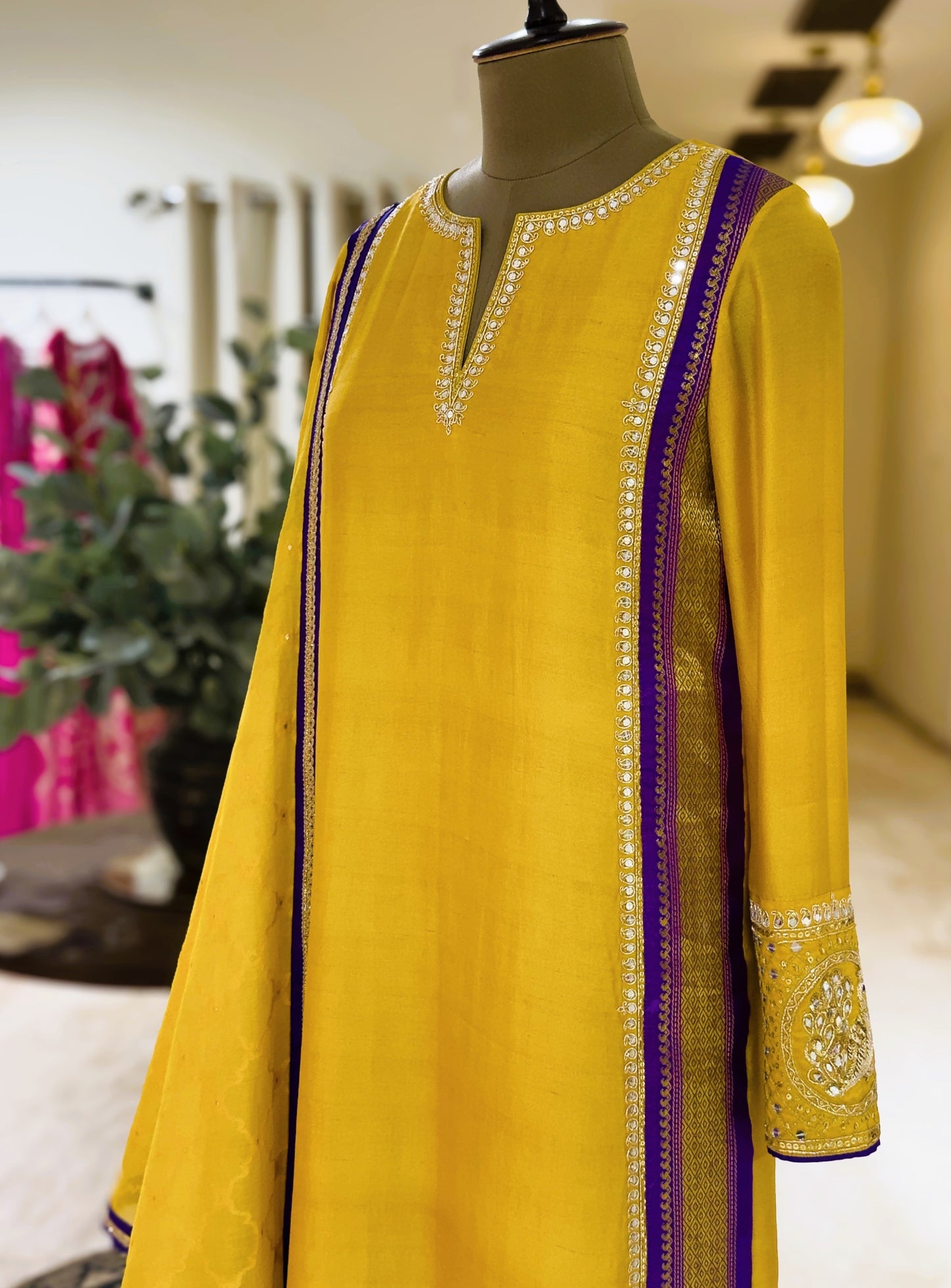Yellow textured Chanderi detailed Kanchi Set