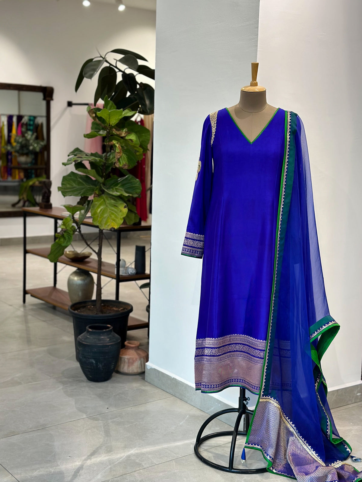 Electric Kanchi suit with Handwoven Brocade