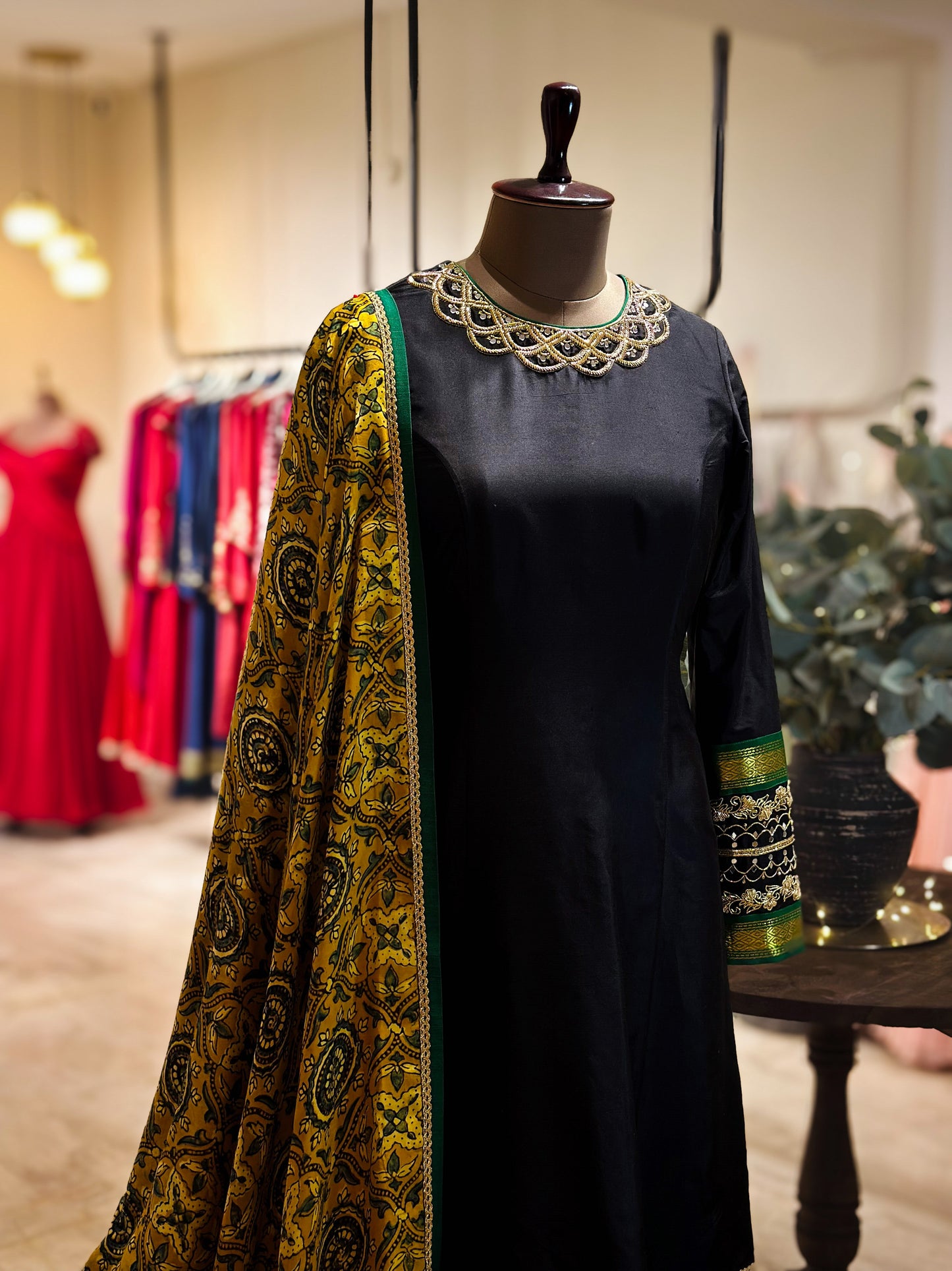 Black Ajrakh detailed Kanchi Set