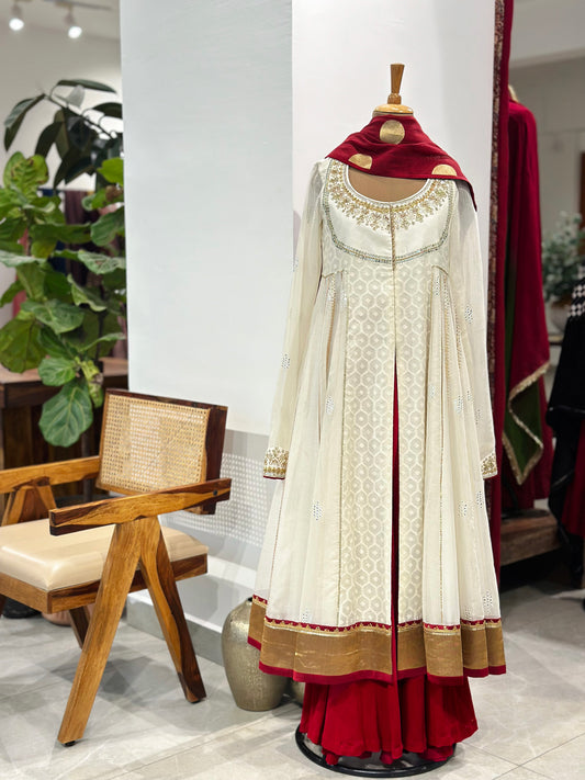 Ivory Anarkali with Zari Butta Dupata