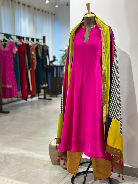Gulabo Kanchi suit with Panelled Handwoven Ikat