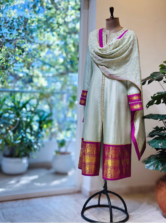Green Zari detailed Kanchi Set