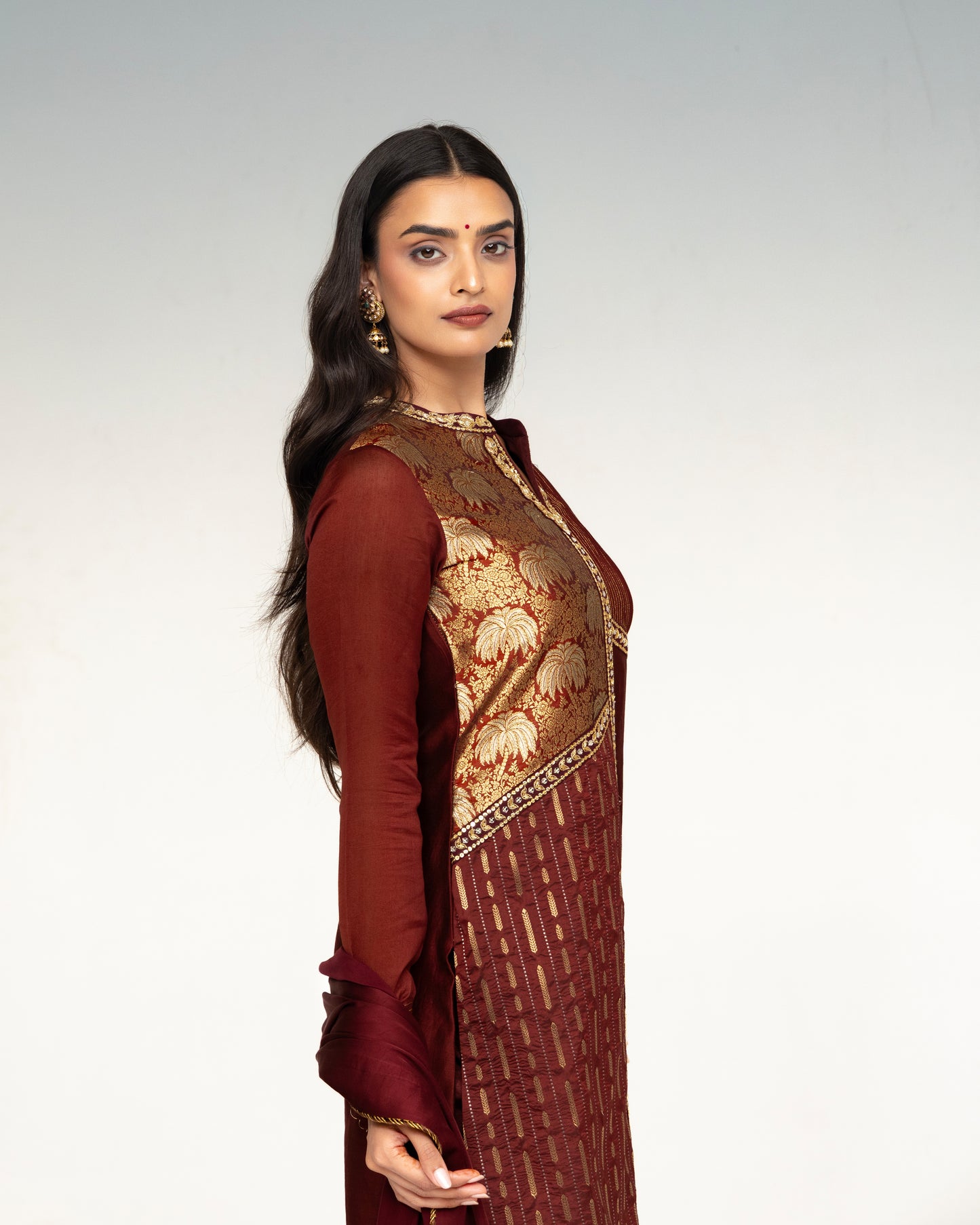 Roots Brown Brocade Multi Panel Suit Set