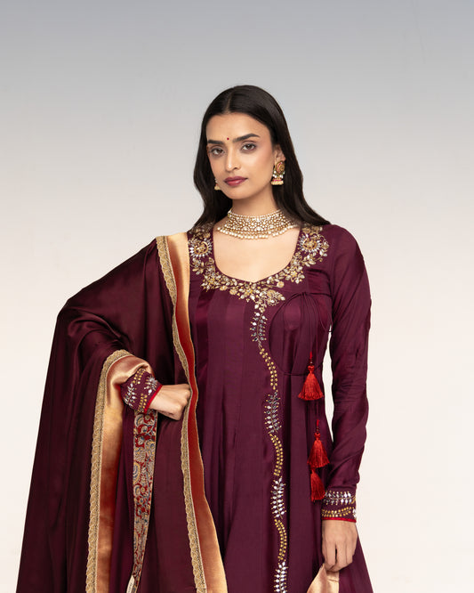 Roots Brown Brocade Border Angrakha Set