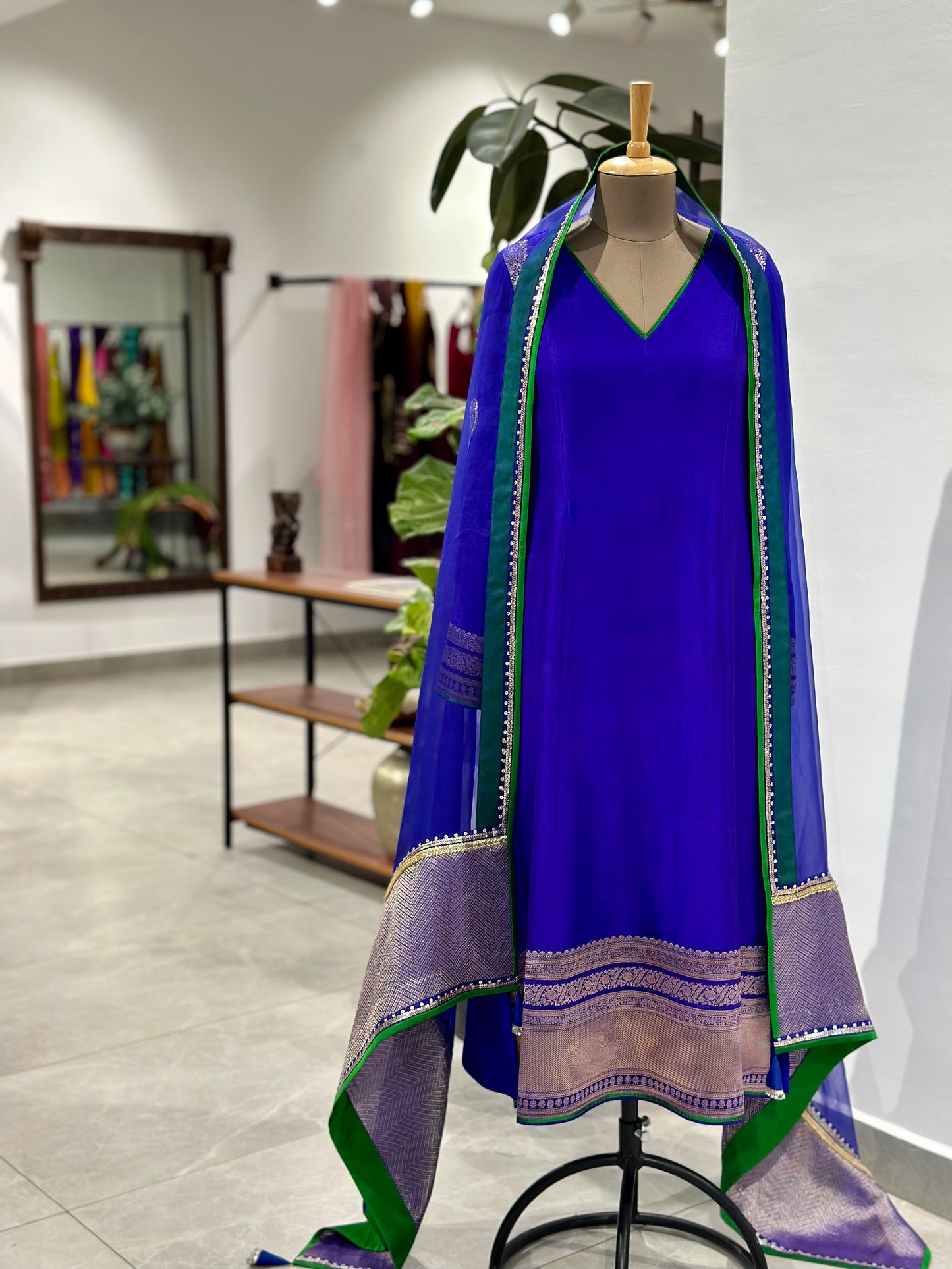 Electric Kanchi suit with Handwoven Brocade