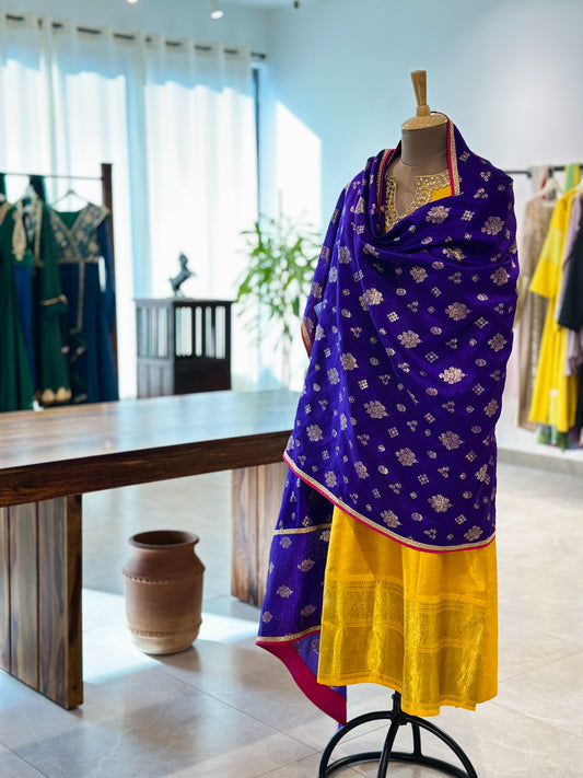 Yellow Raw Silk Kurta with Handwoven Silk Dupatta