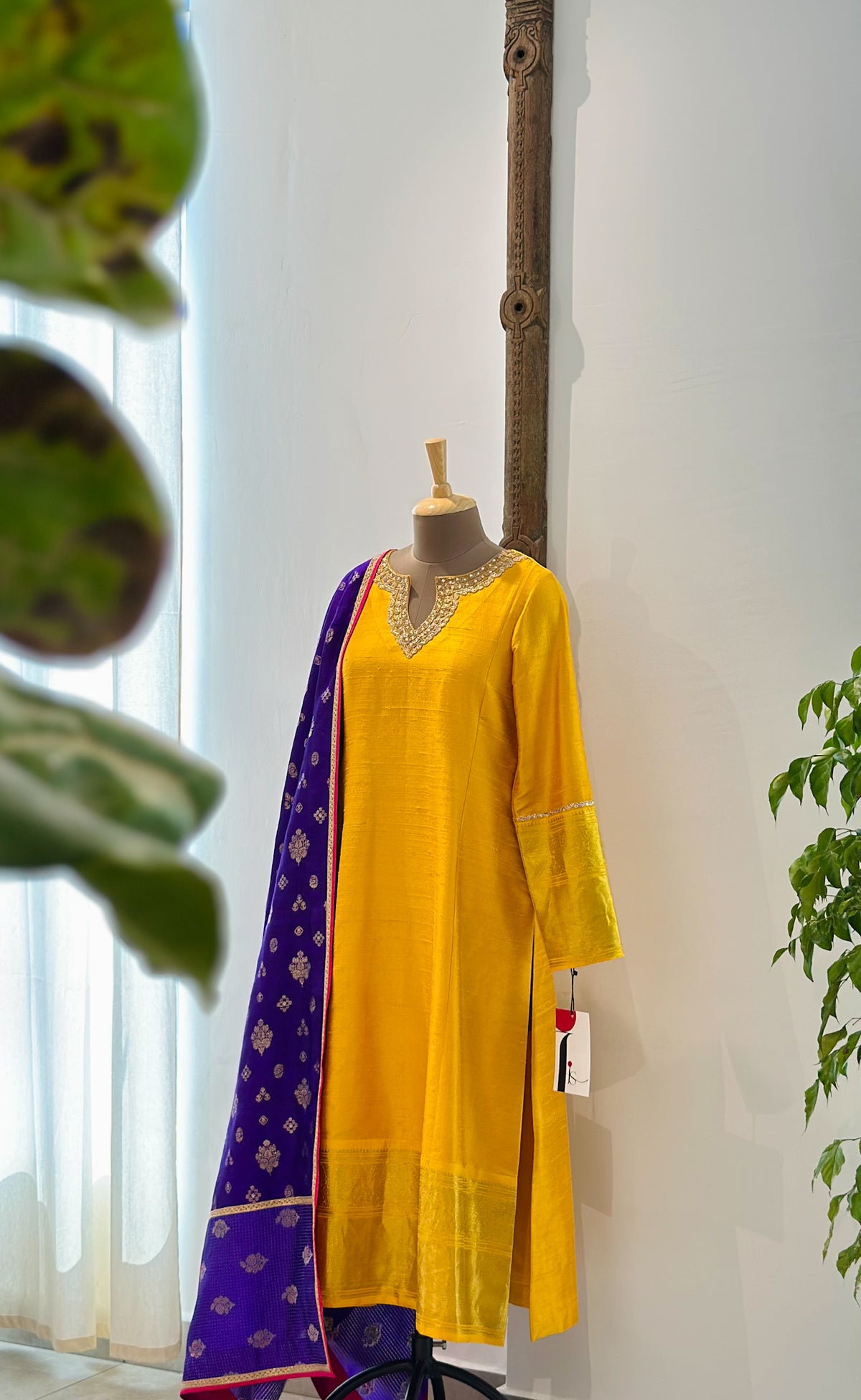 Yellow Raw Silk Kurta with Handwoven Silk Dupatta
