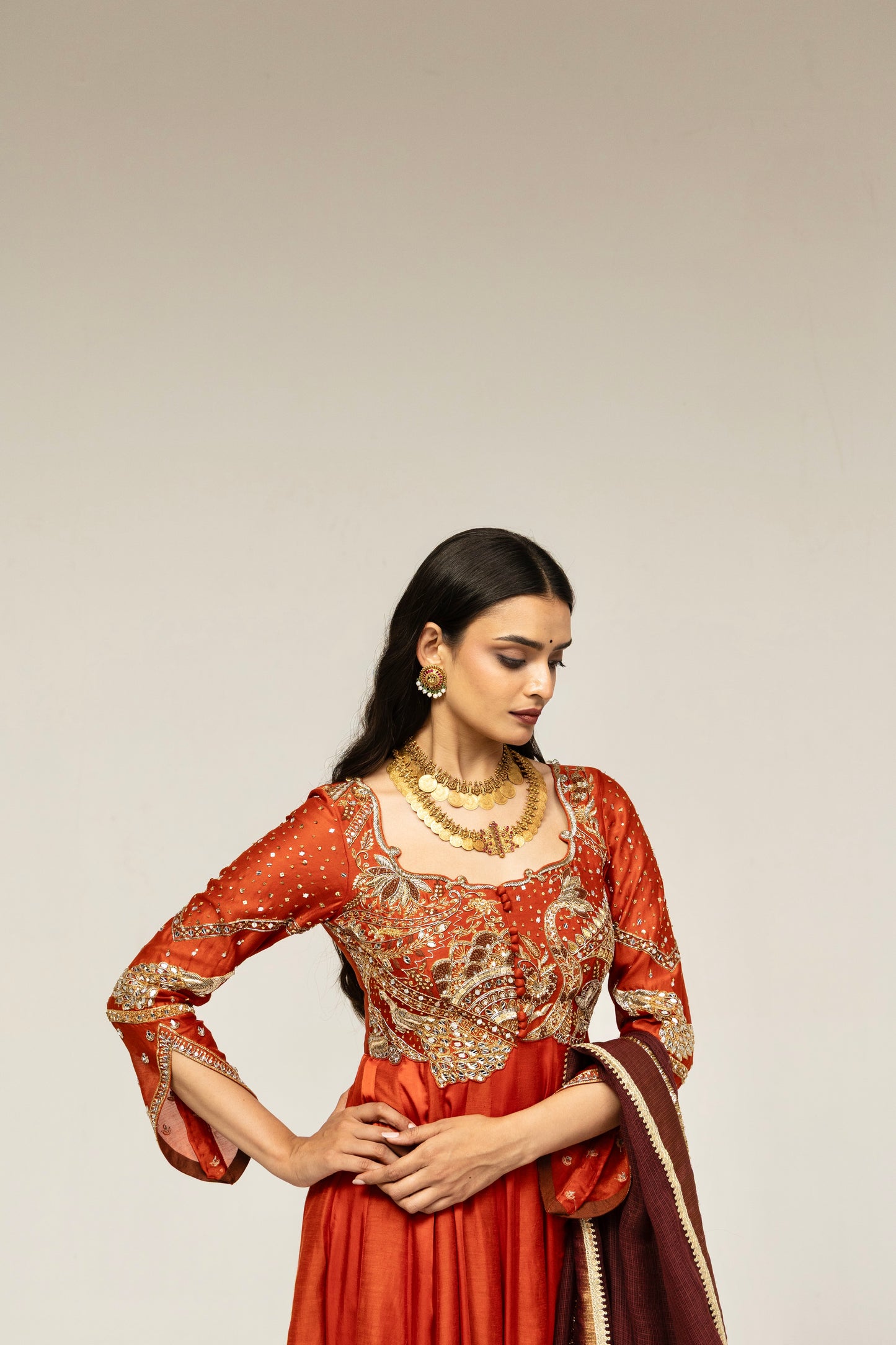Roots Orange Heritage Zardozi detailed Anarkali Set