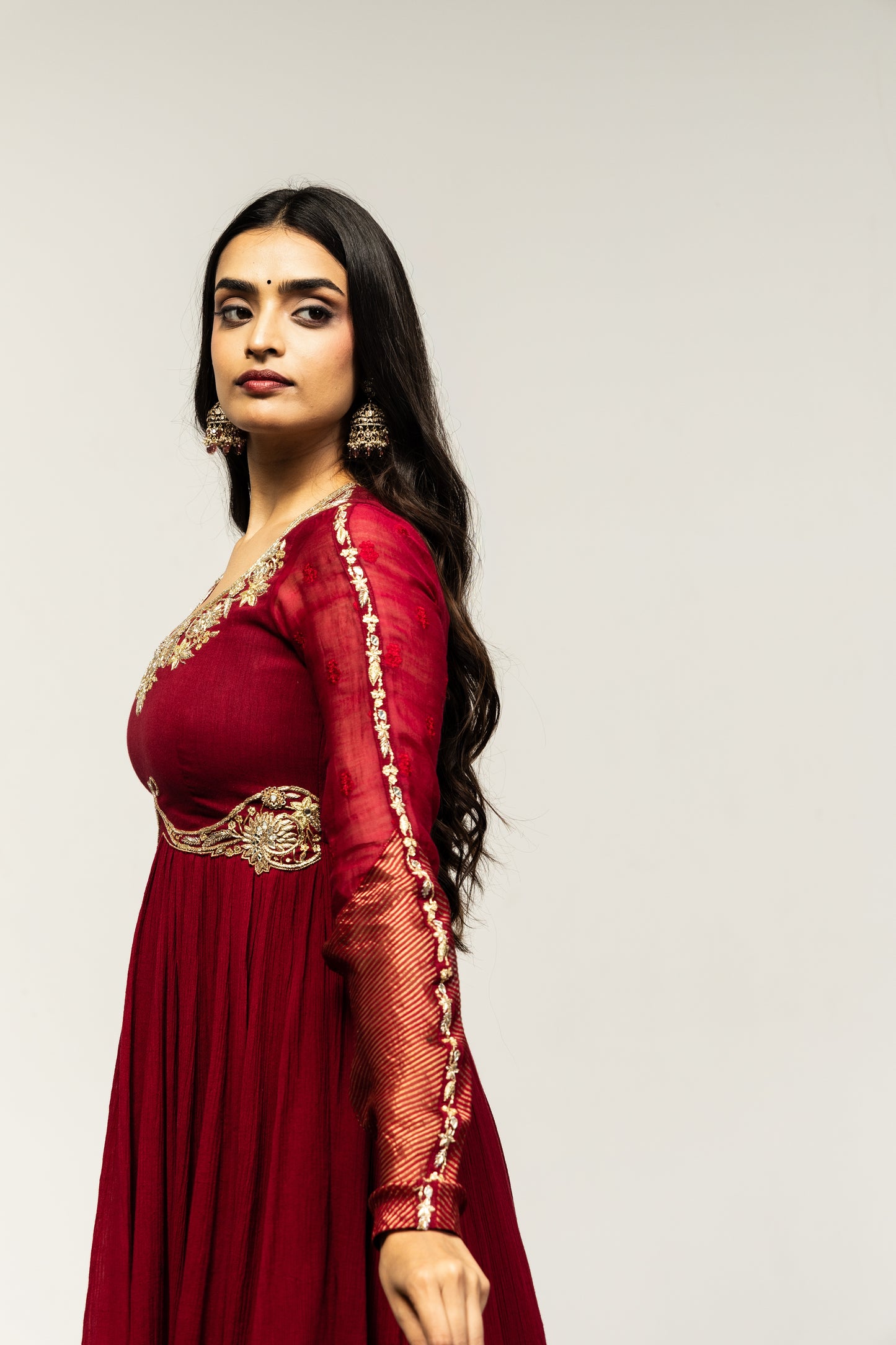 Roots Red with Black Border Anarkali Set