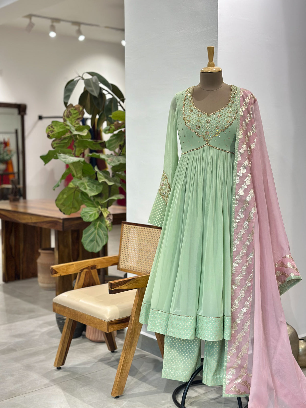 Pastel Anarkali detailed with Handloom Chanderi