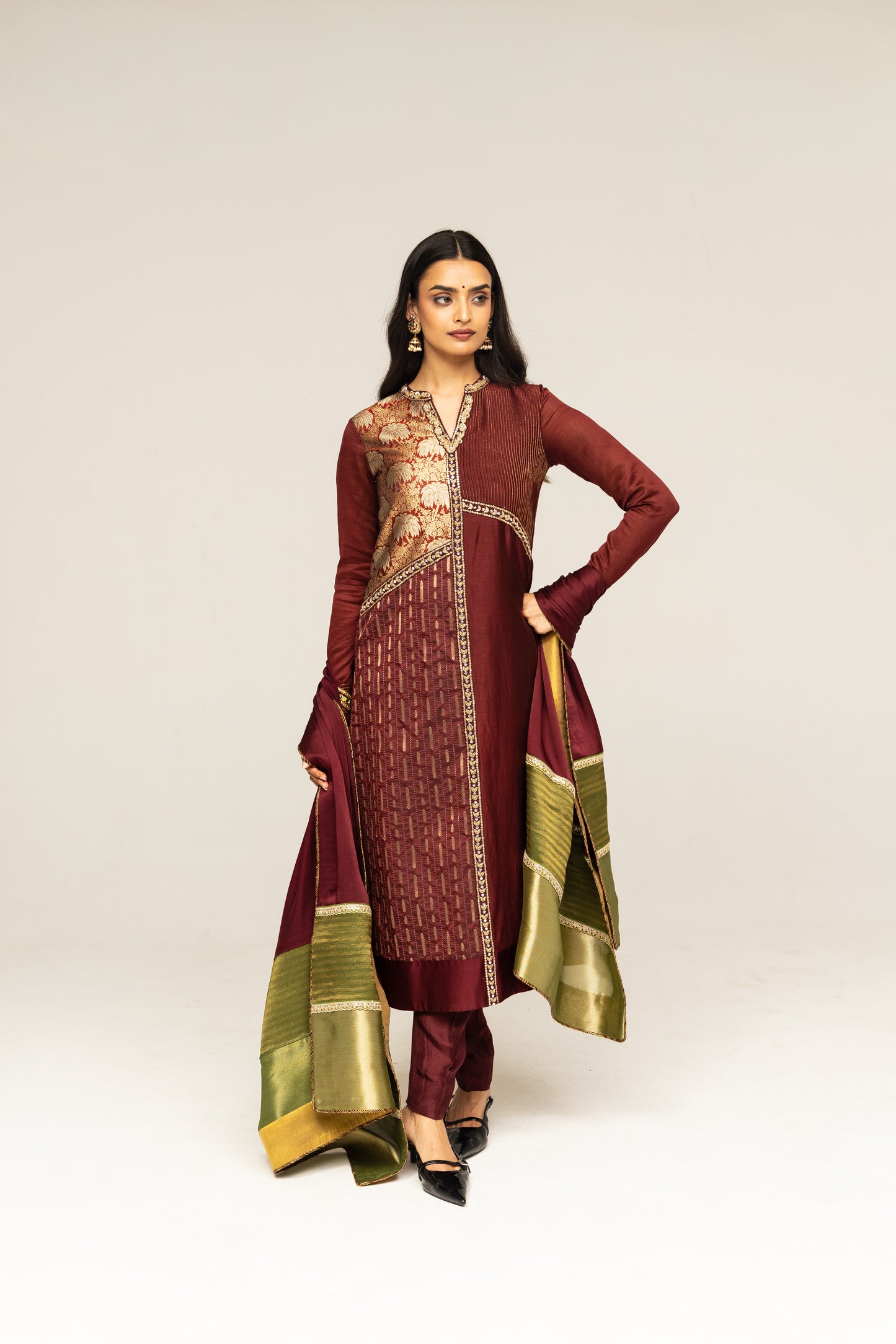 Roots Brown Brocade Multi Panel Suit Set