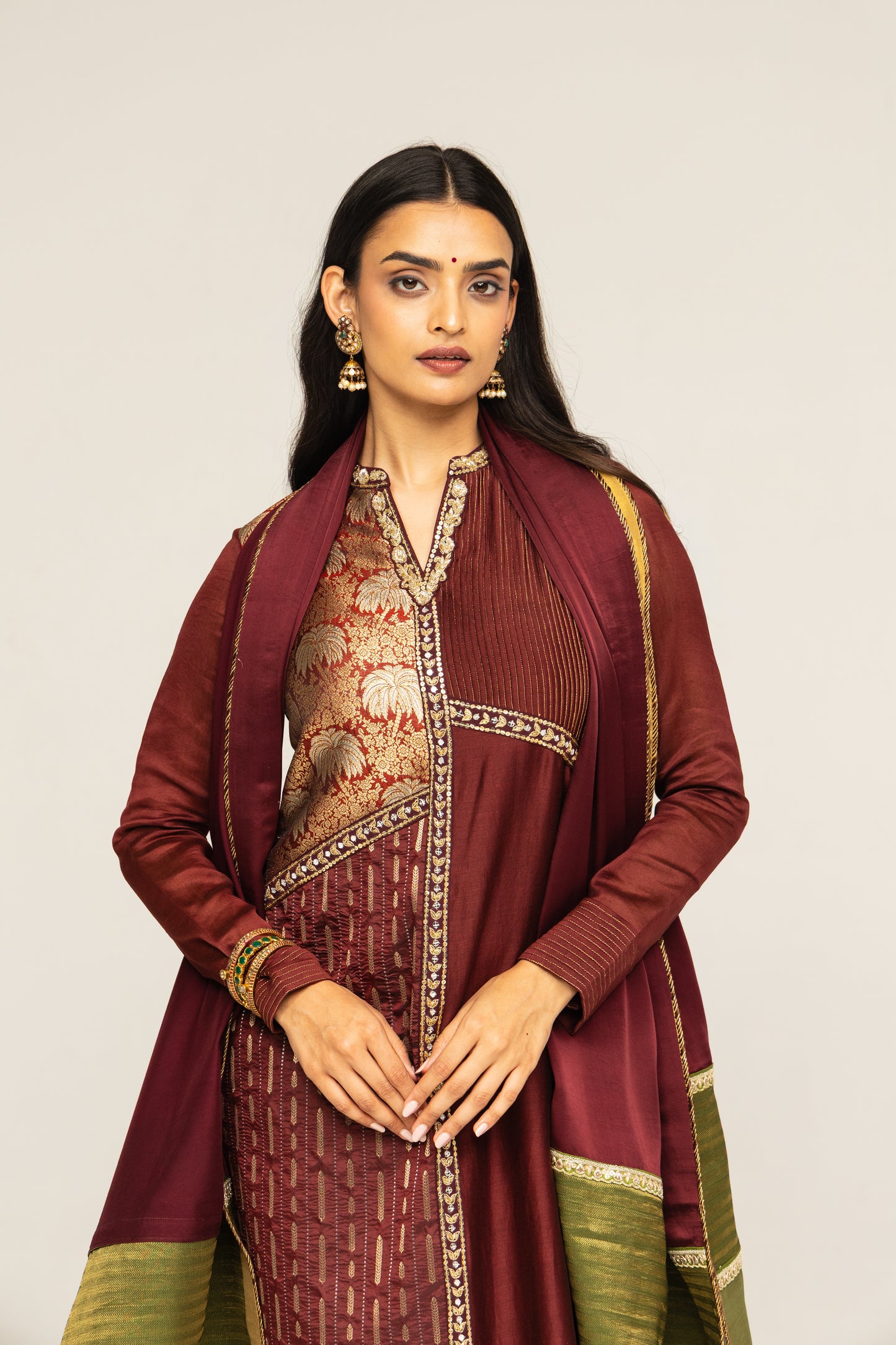 Roots Brown Brocade Multi Panel Suit Set