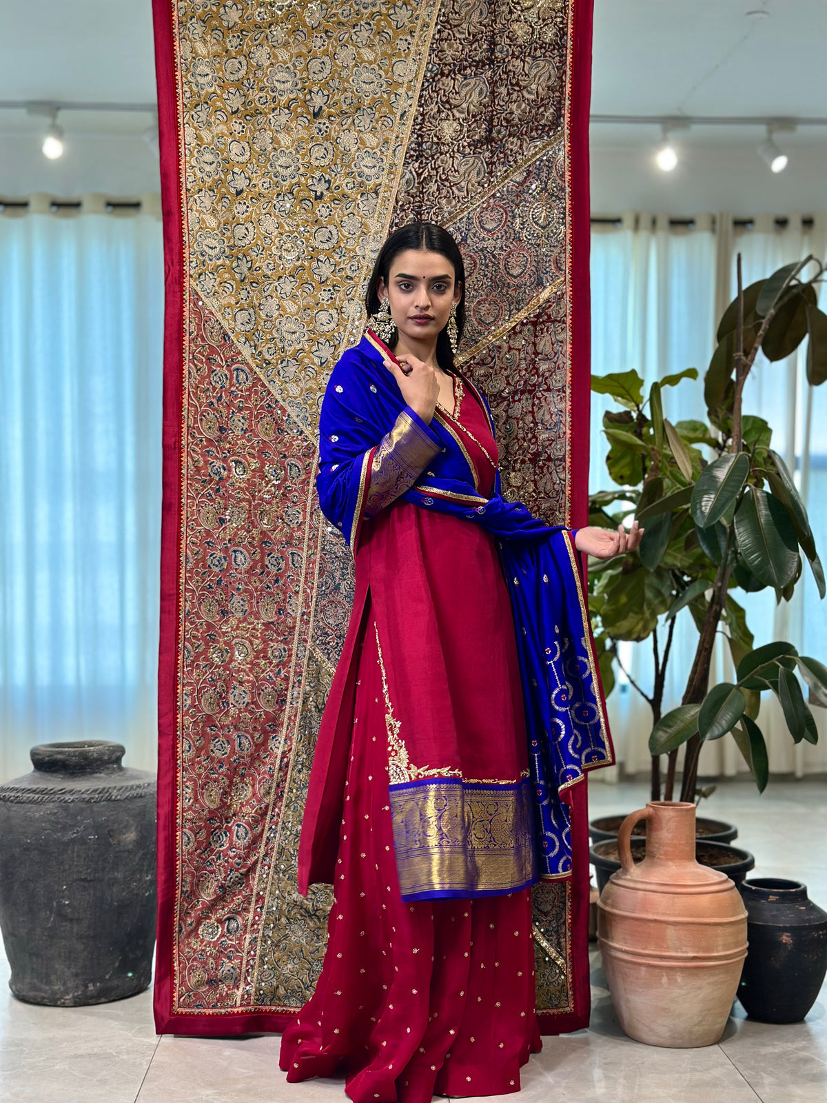 Red Kanchi Set with Sharara