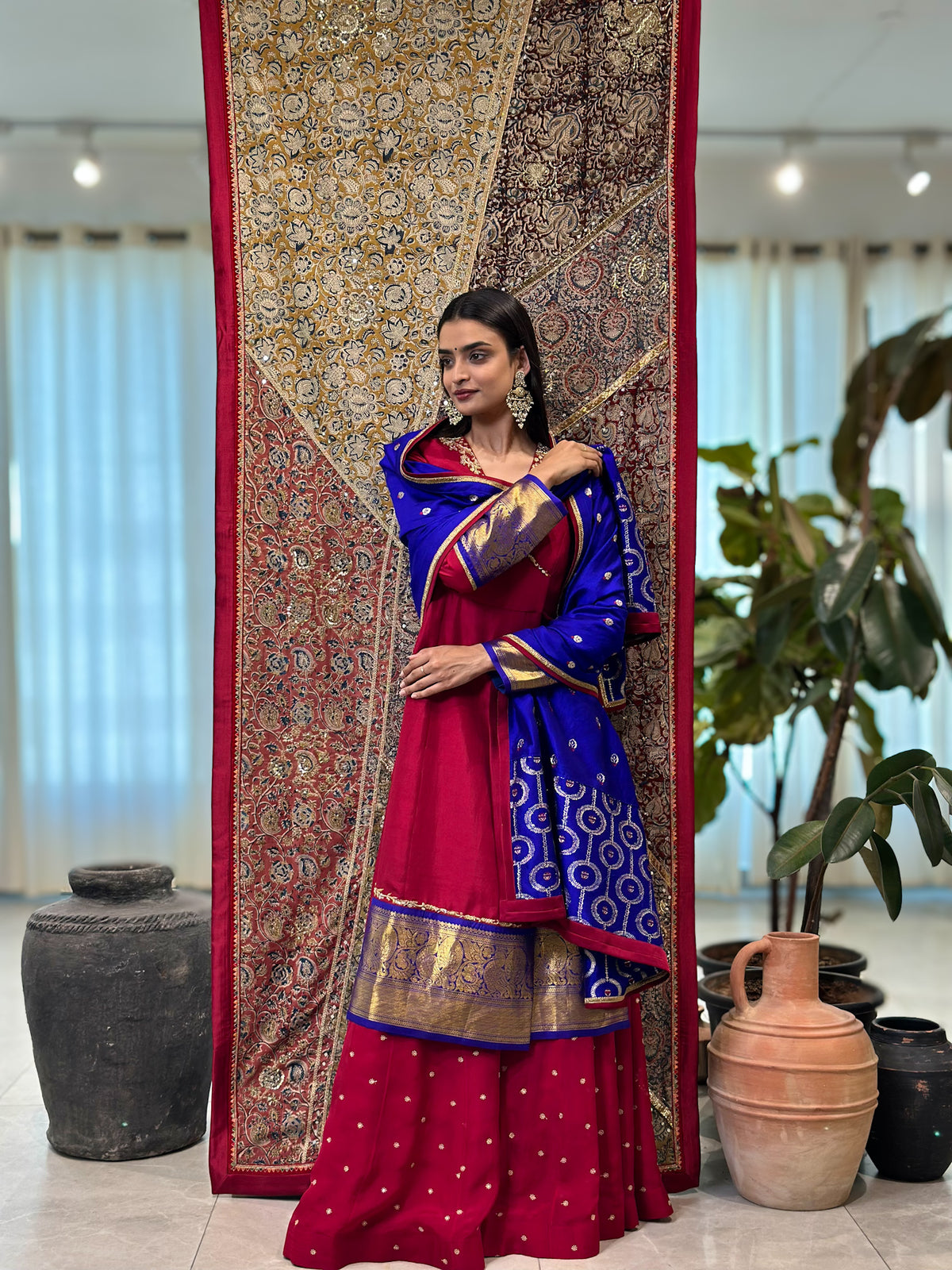 Red Kanchi Set with Sharara