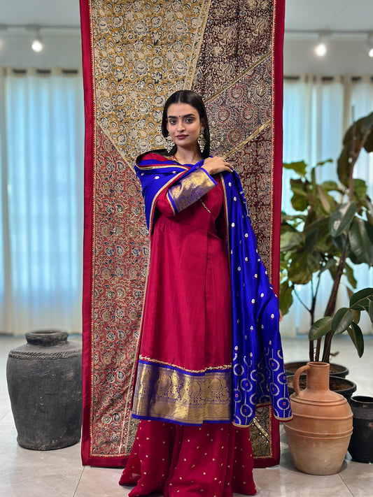 Red Kanchi Set with Sharara
