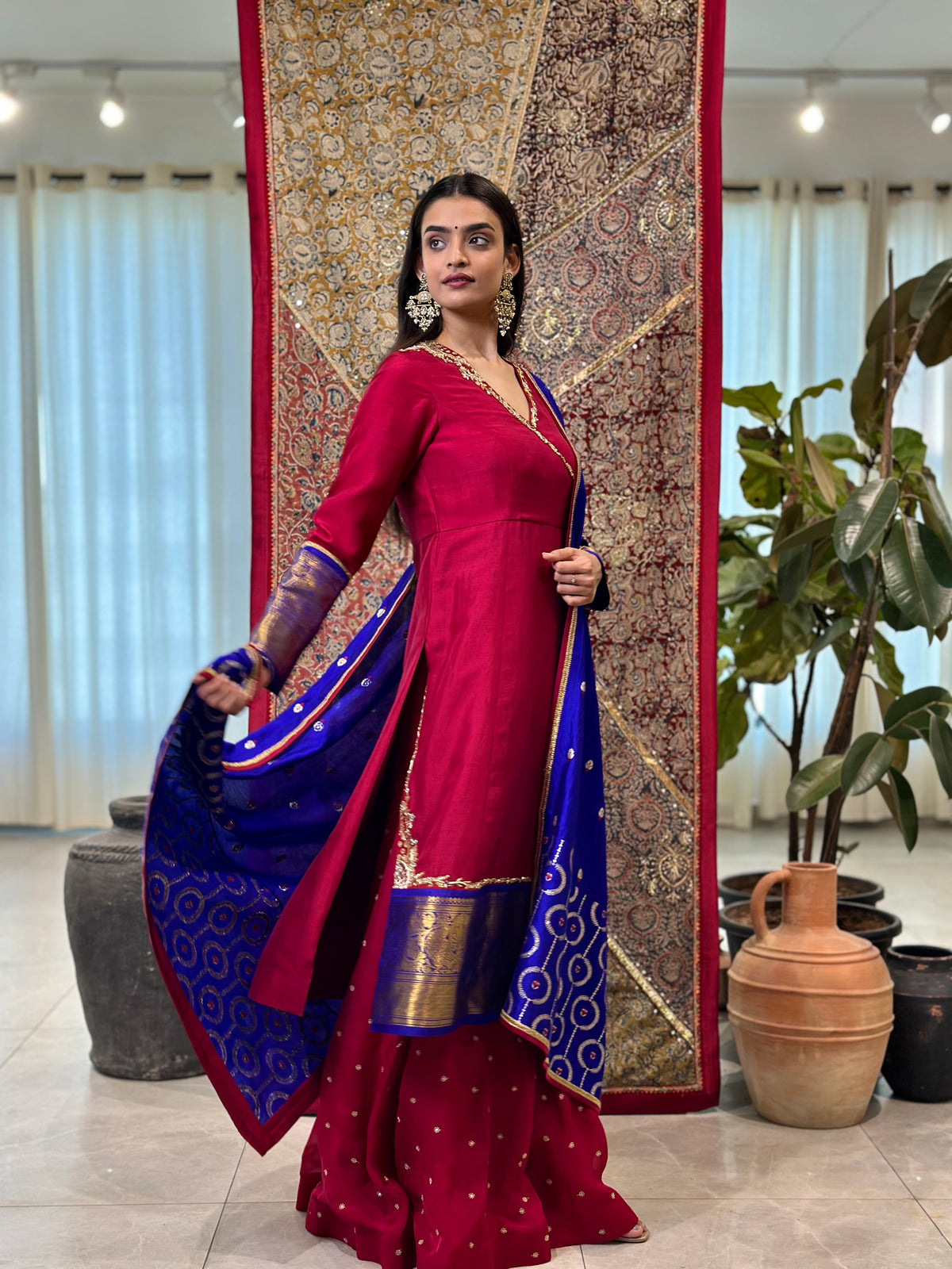 Red Kanchi Set with Sharara