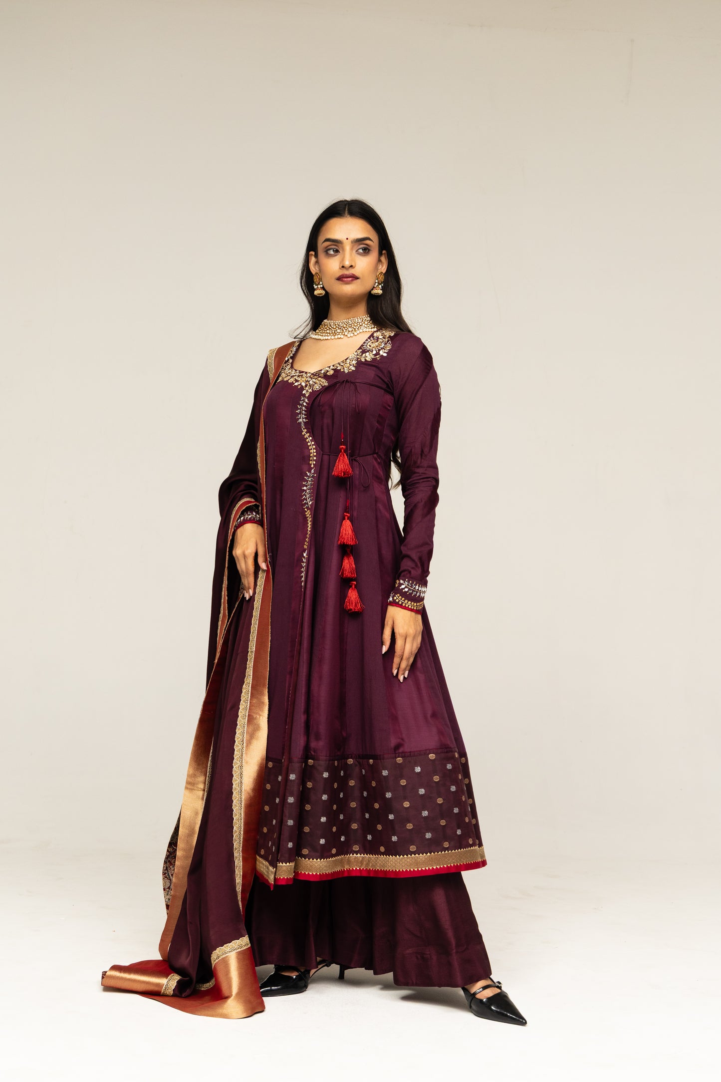 Roots Brown Brocade Border Angrakha Set
