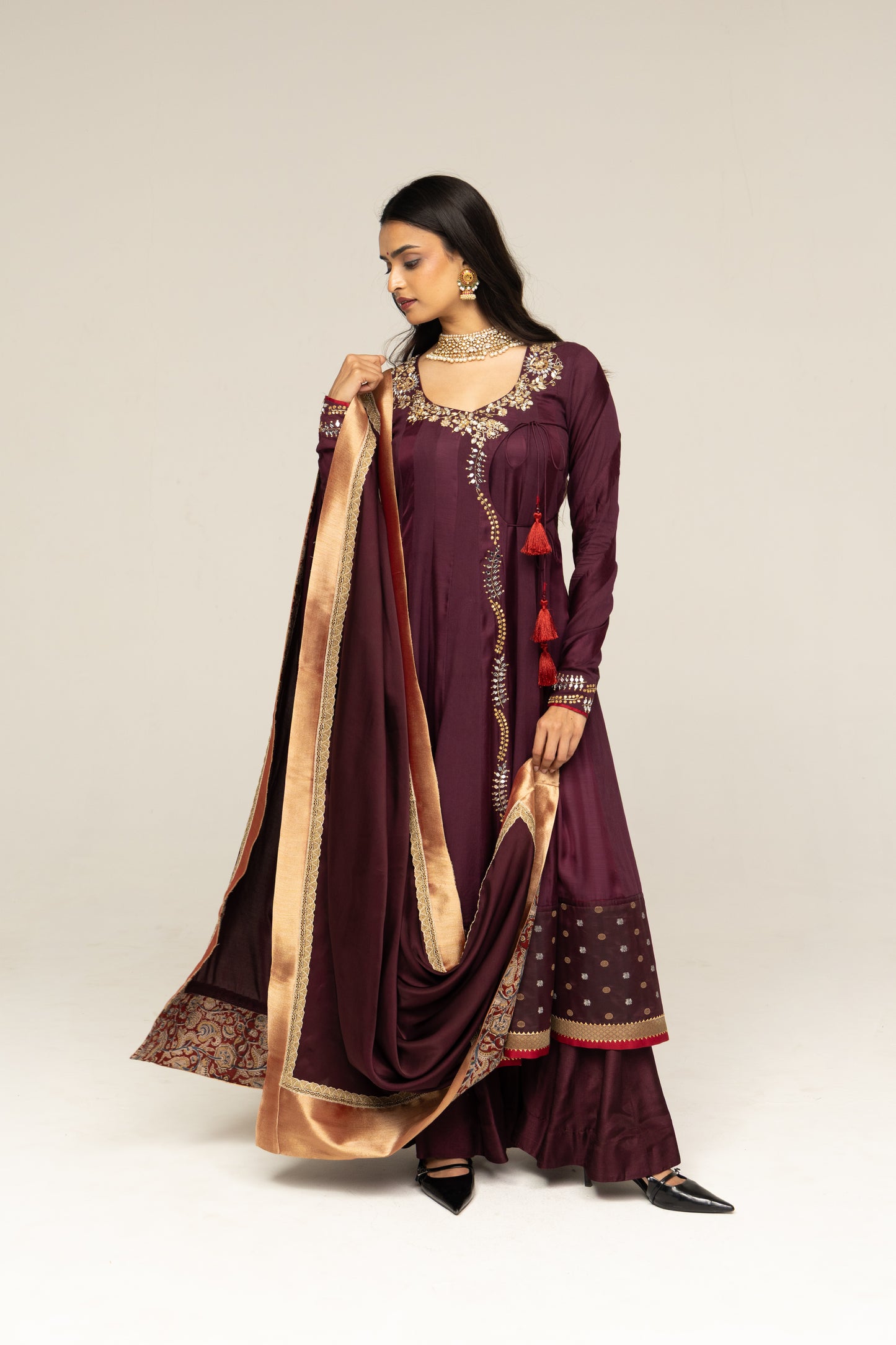 Roots Brown Brocade Border Angrakha Set