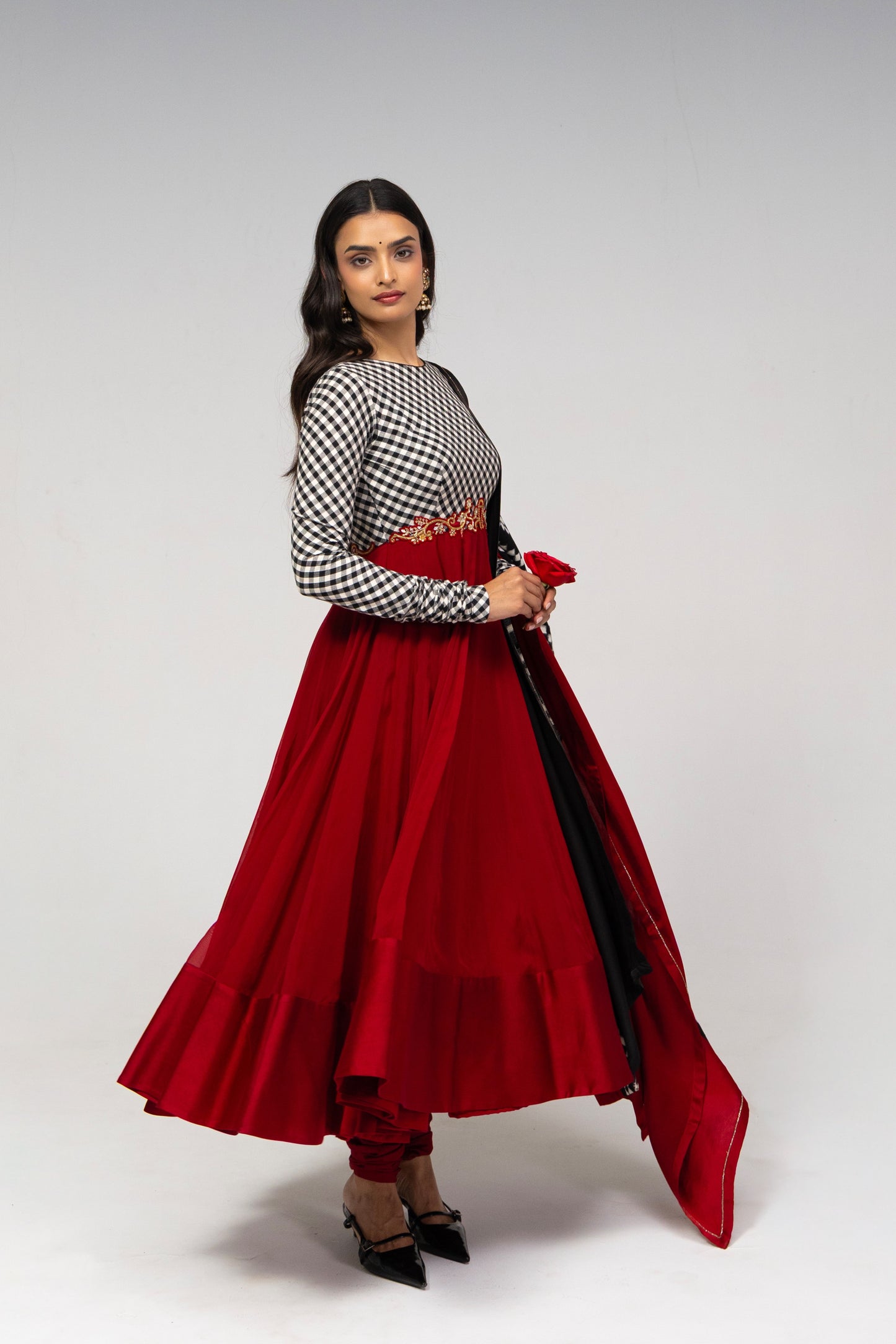 Roots Double Ikkat detailed Anarkali Set