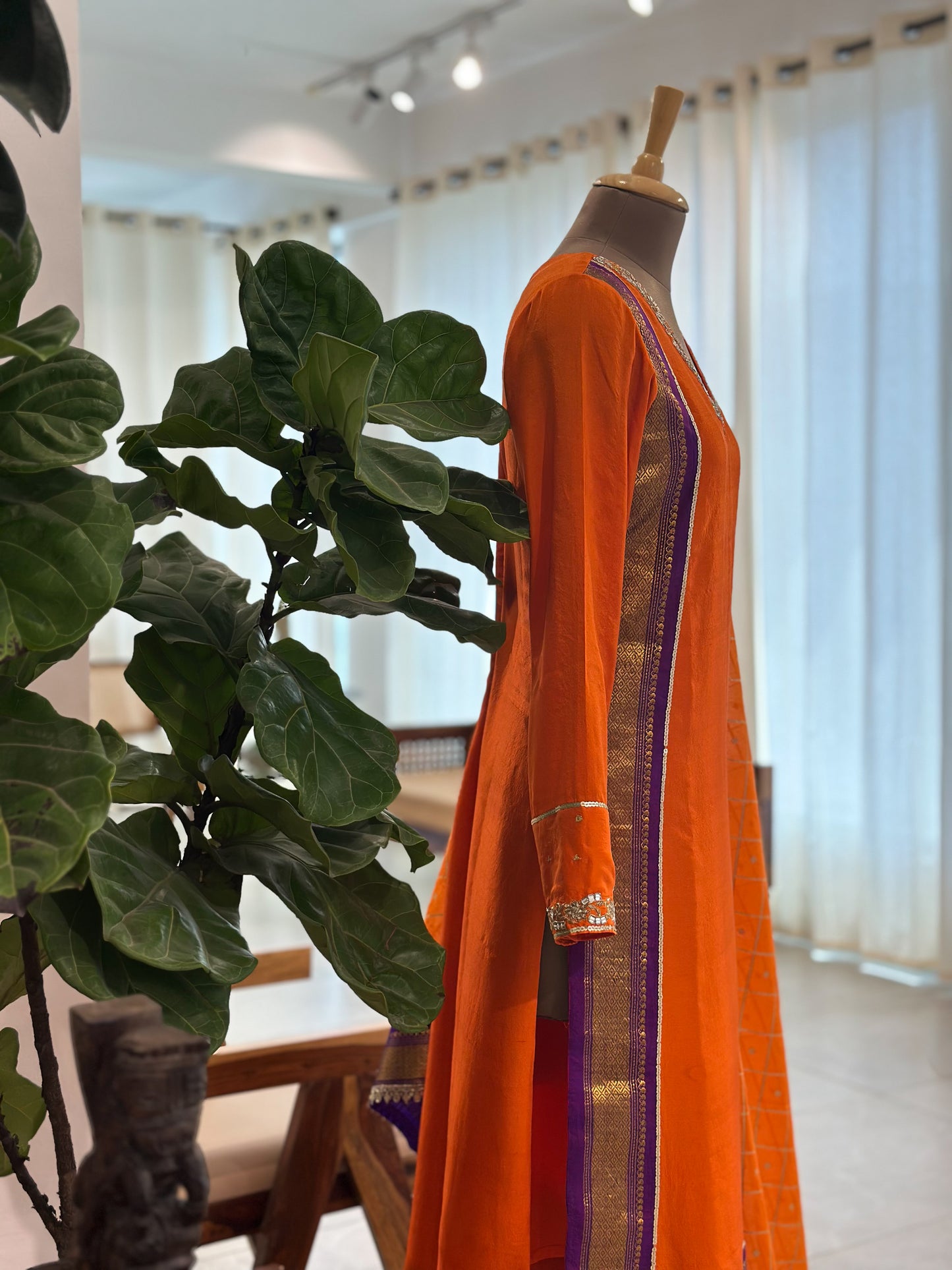 Orange Kanchi Suit with Butta Checkered Dupatta