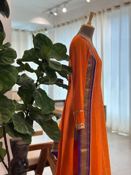 Orange Kanchi Suit with Butta Checkered Dupatta