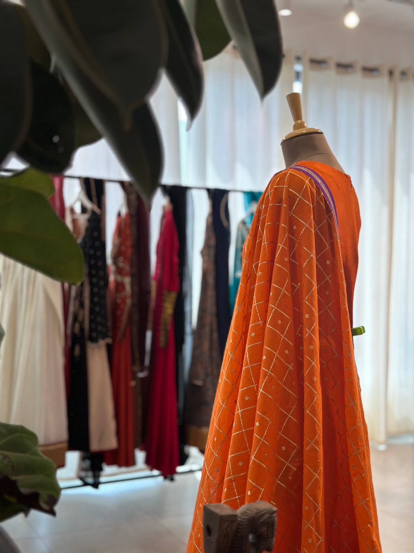 Orange Kanchi Suit with Butta Checkered Dupatta