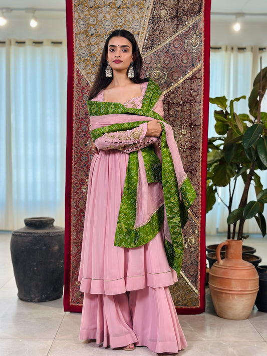 Pastel Pink Anarkali with Ikat