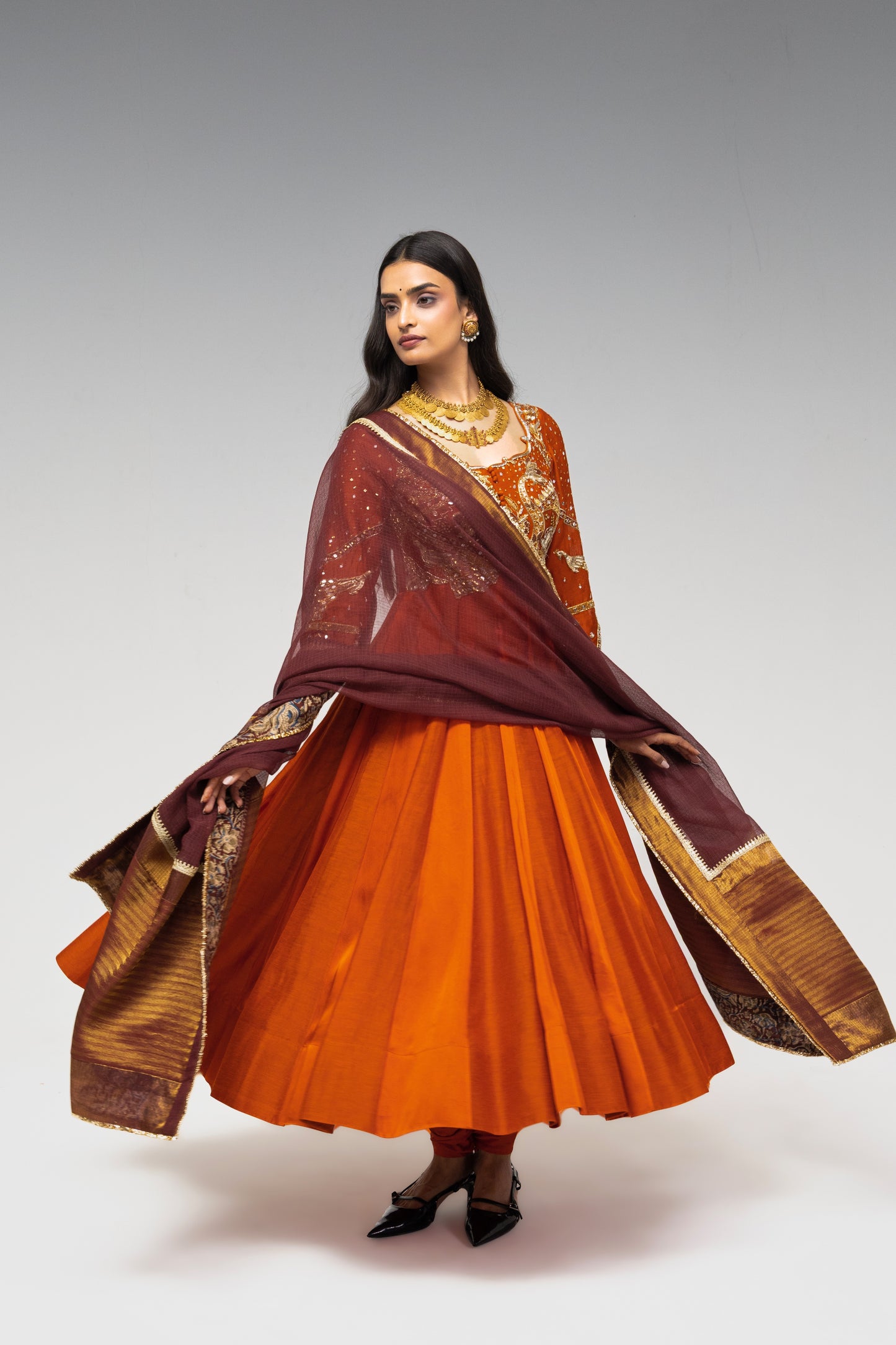 Roots Orange Heritage Zardozi detailed Anarkali Set