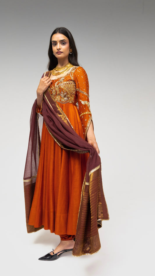 Roots Orange Heritage Zardozi detailed Anarkali Set