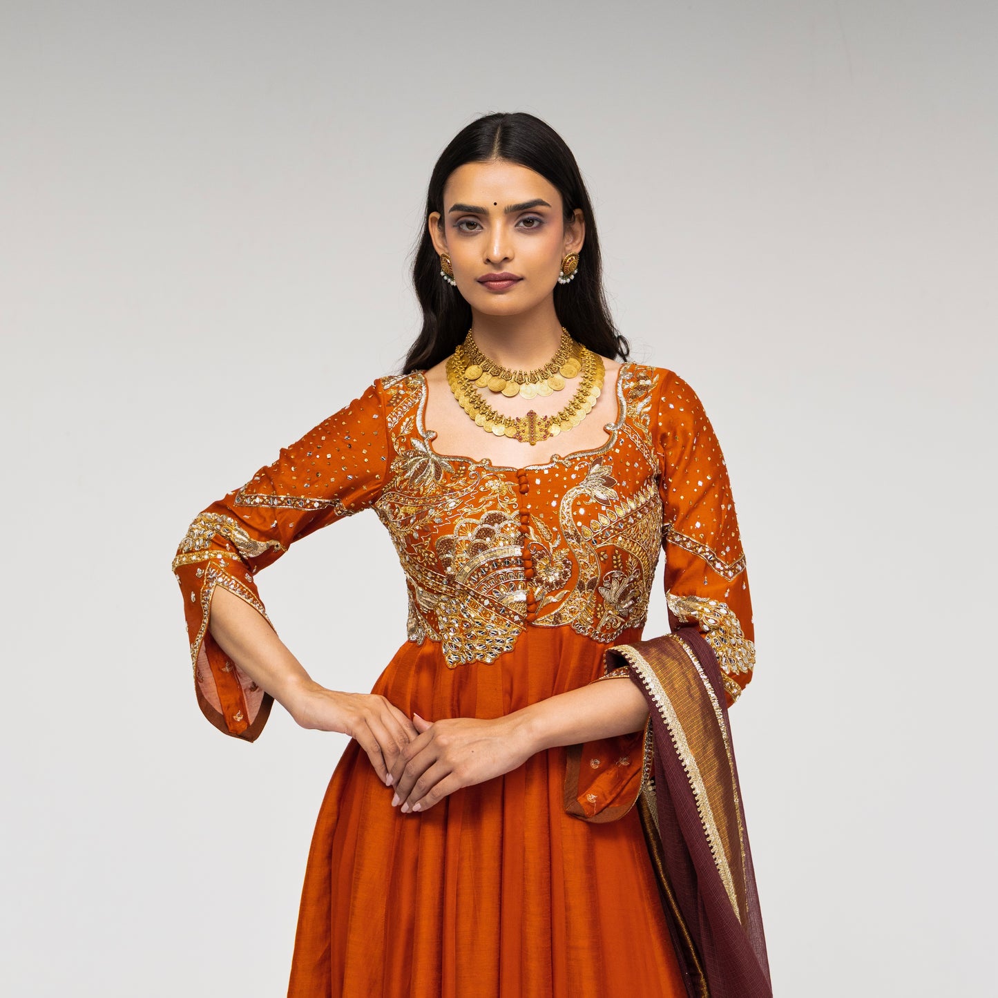 Roots Orange Heritage Zardozi detailed Anarkali Set