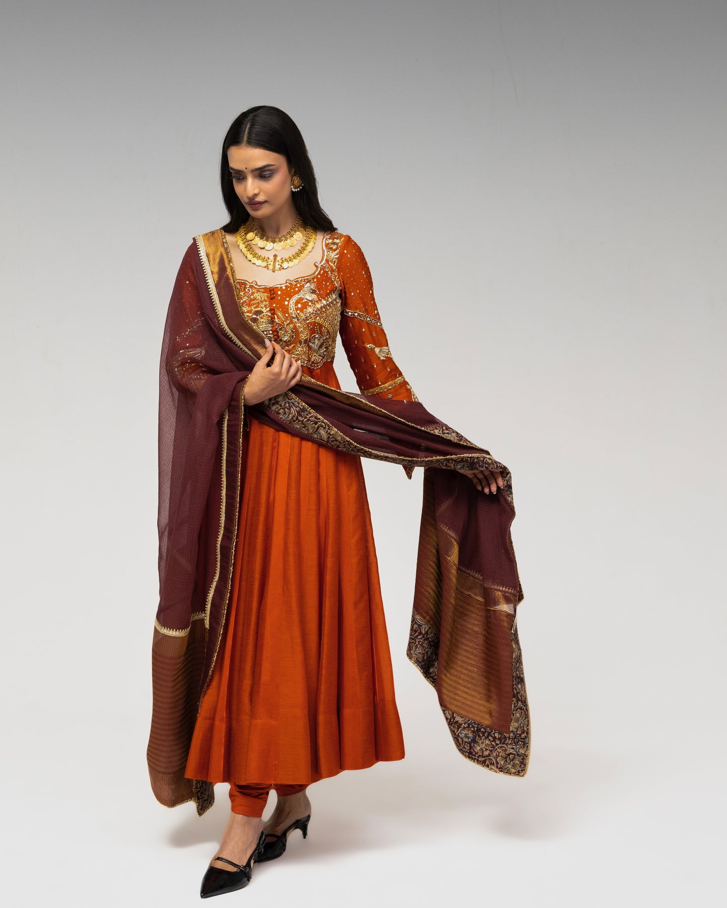 Roots Orange Heritage Zardozi detailed Anarkali Set