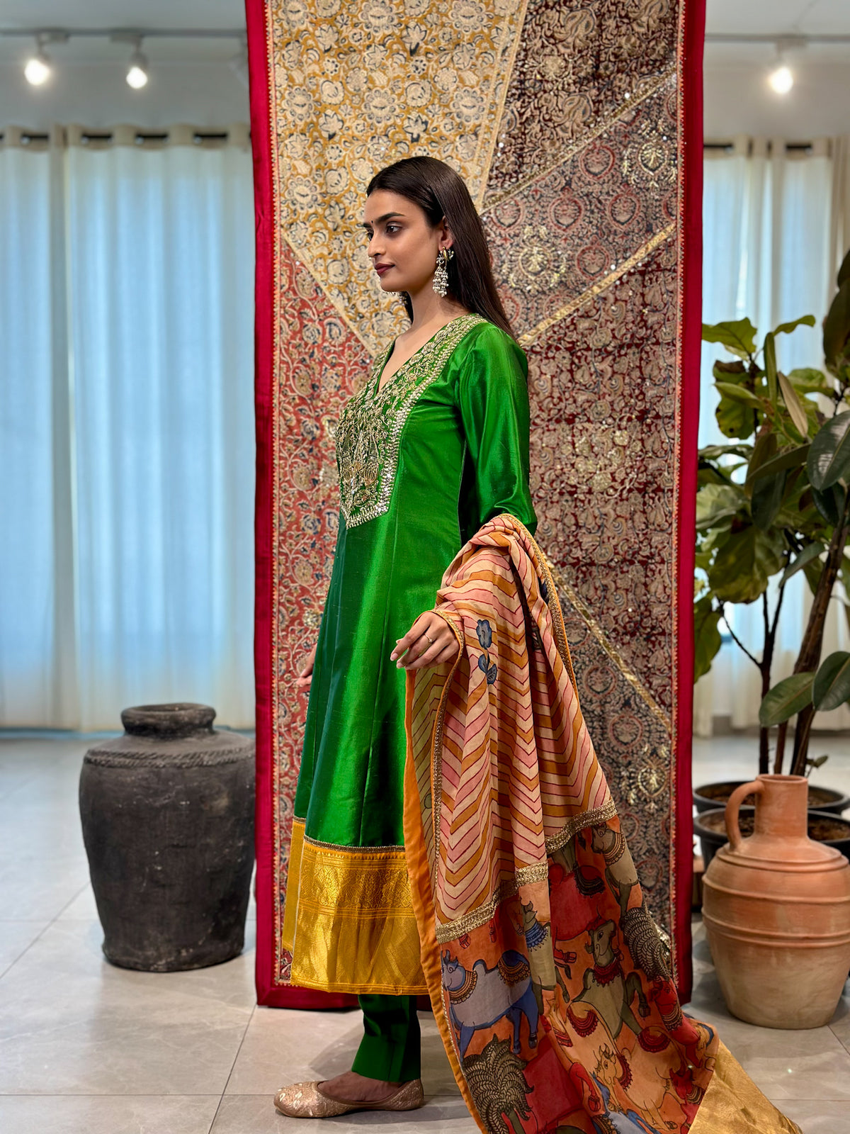 Kanchi Kurta with Nandideva Handpainted Kalamkari