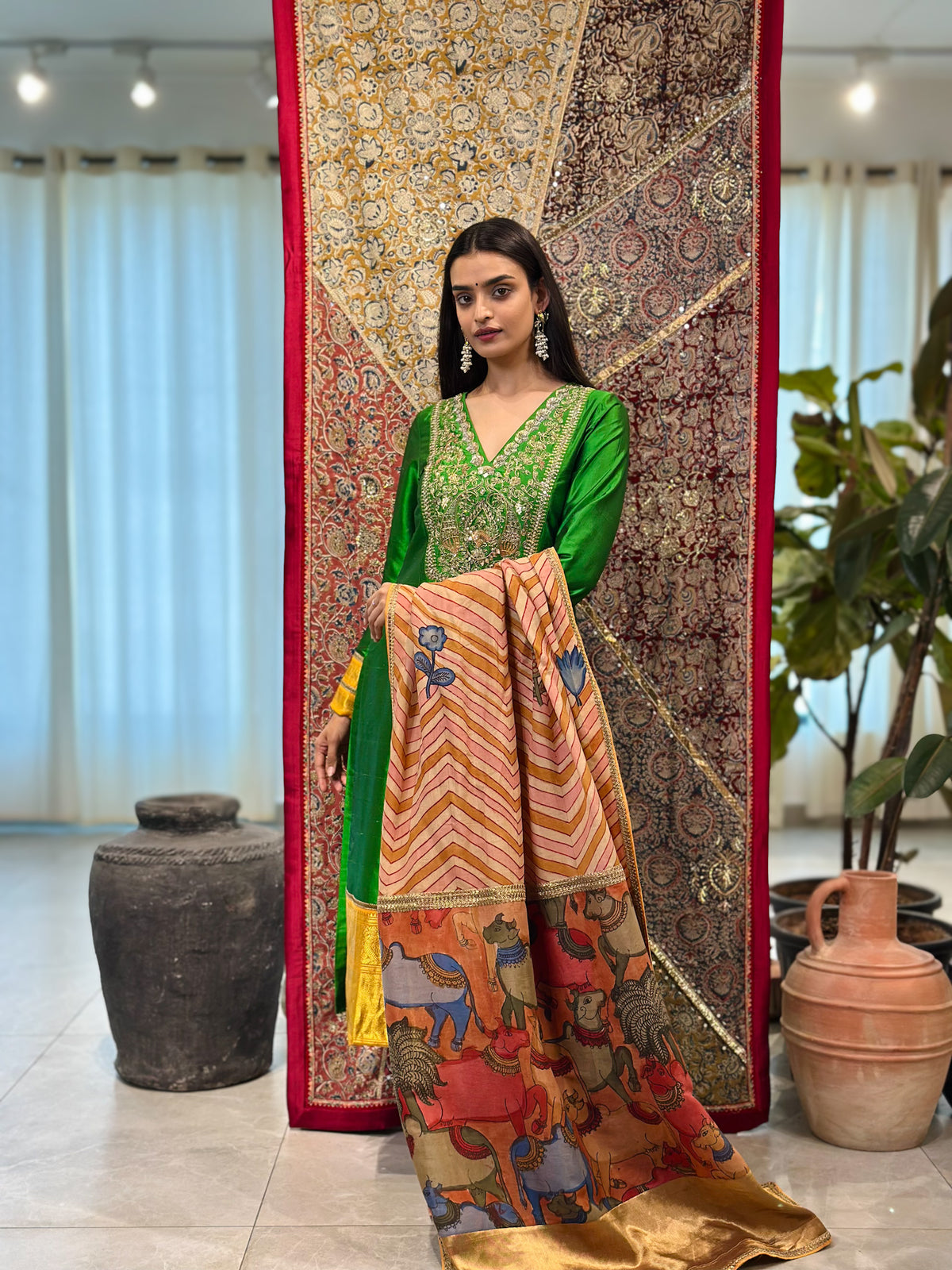 Kanchi Kurta with Nandideva Handpainted Kalamkari