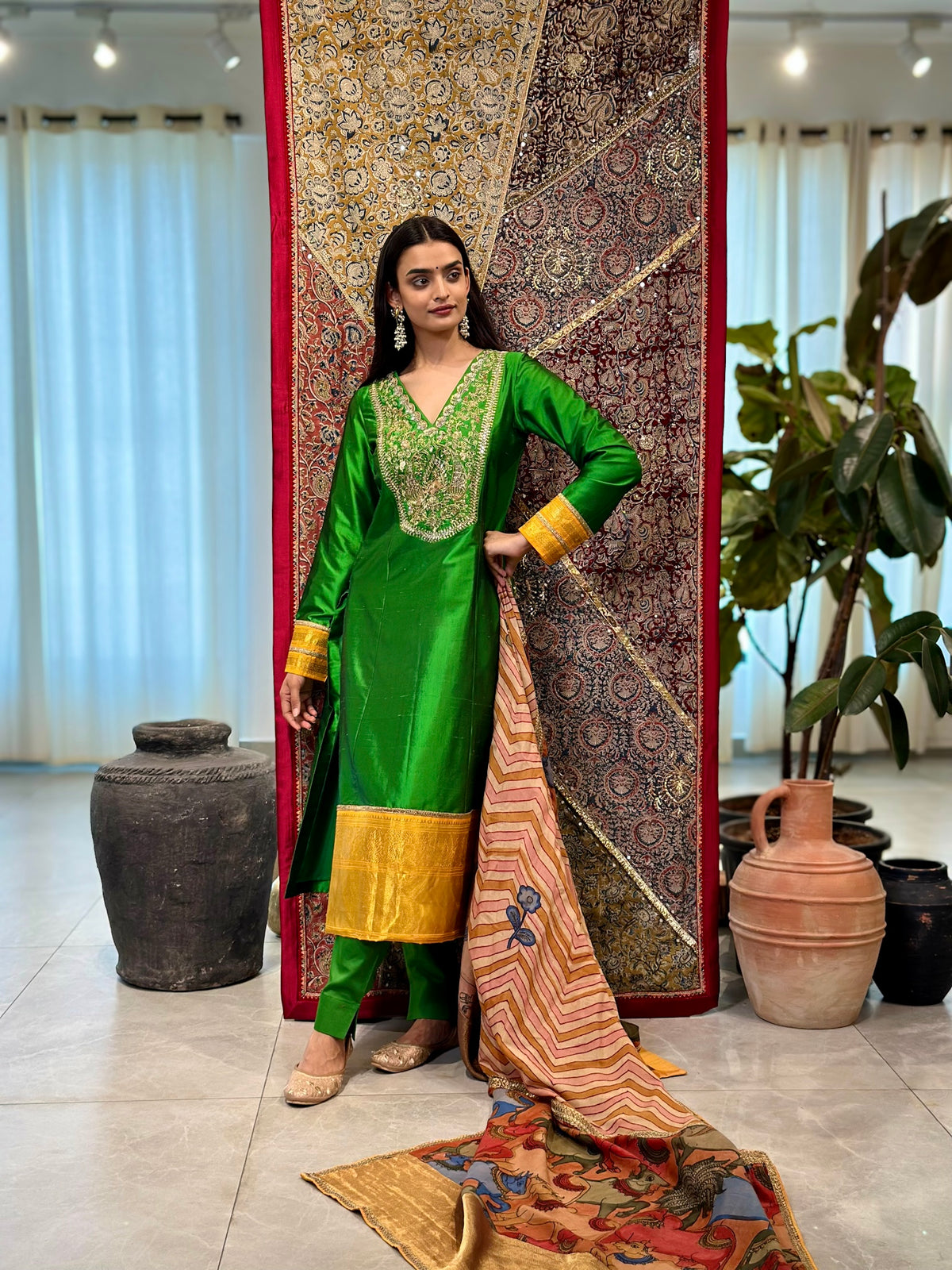 Kanchi Kurta with Nandideva Handpainted Kalamkari