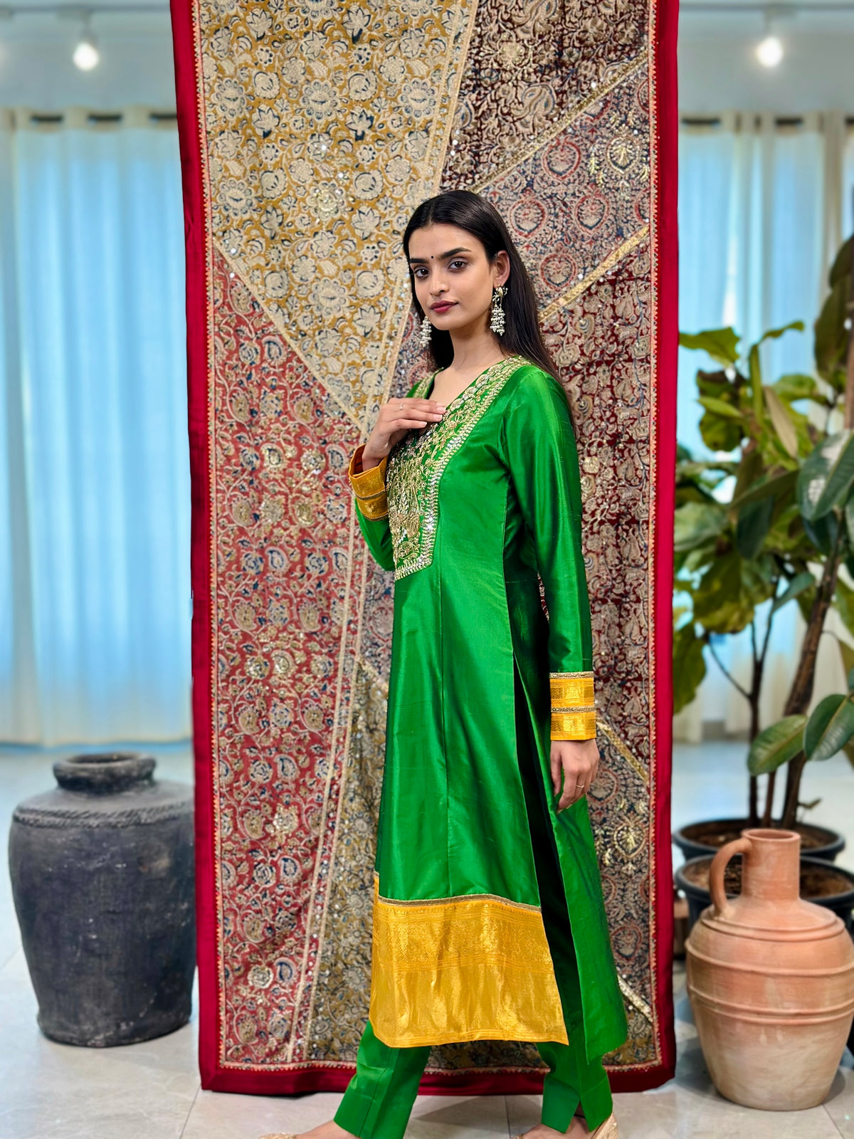 Kanchi Kurta with Nandideva Handpainted Kalamkari