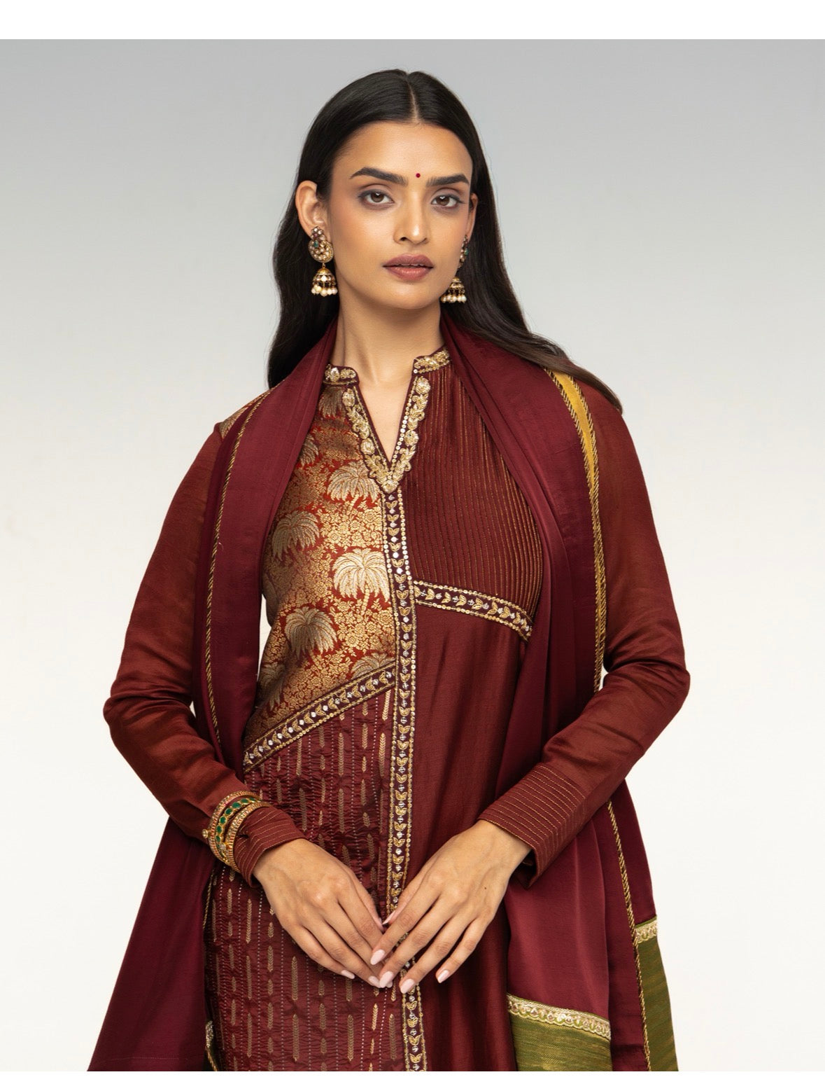 Roots Brown Brocade Multi Panel Suit Set