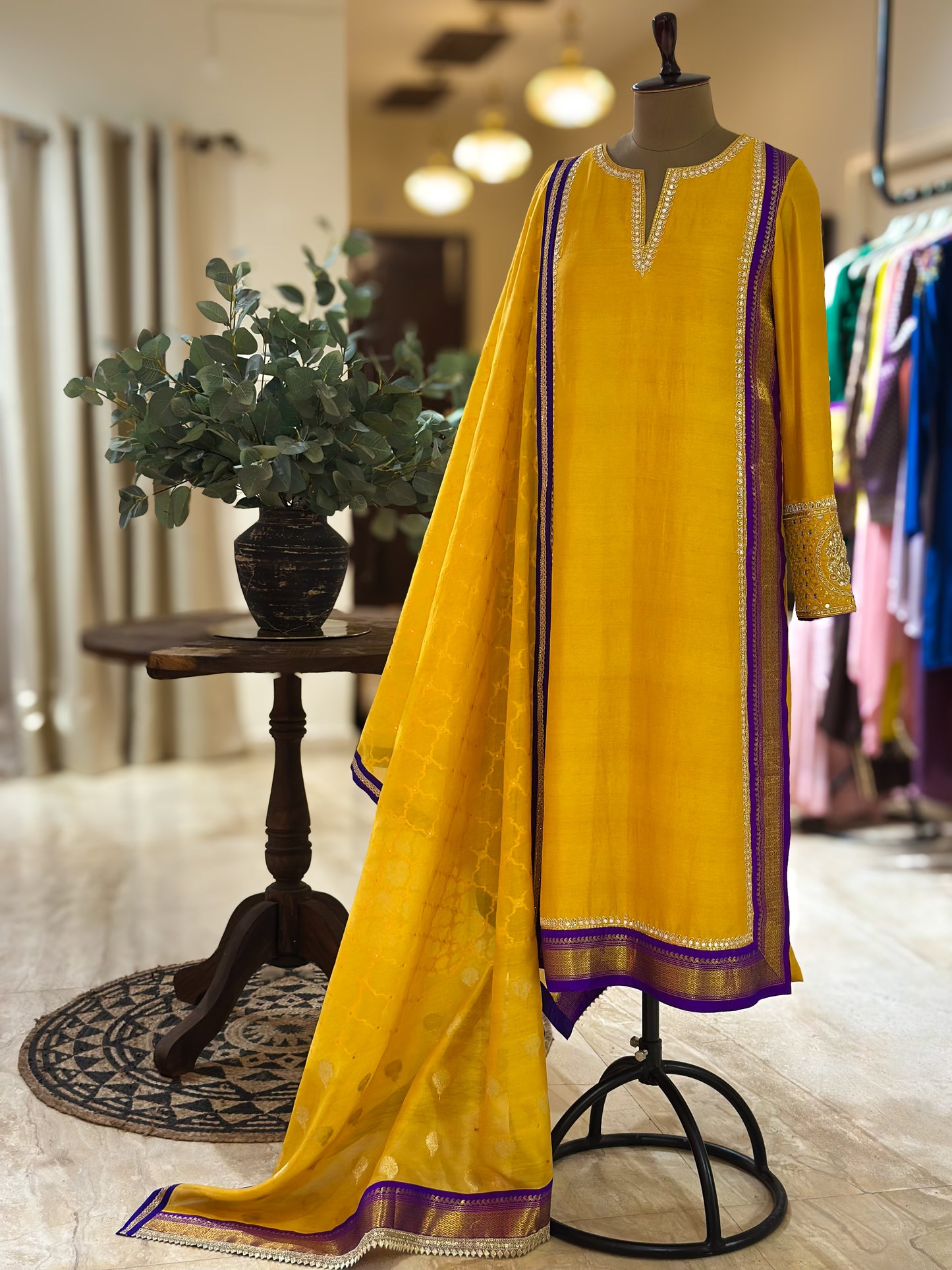 Yellow textured Chanderi detailed Kanchi Set