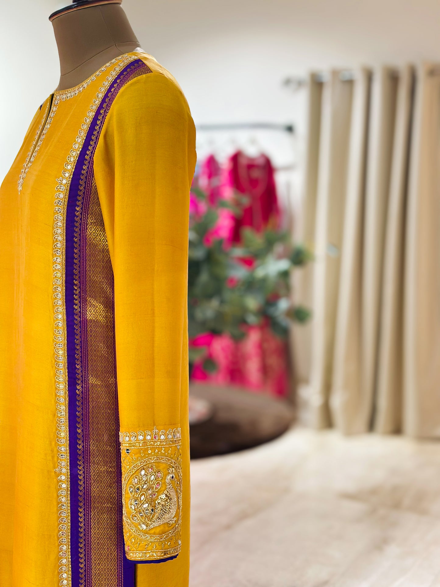 Yellow textured Chanderi detailed Kanchi Set
