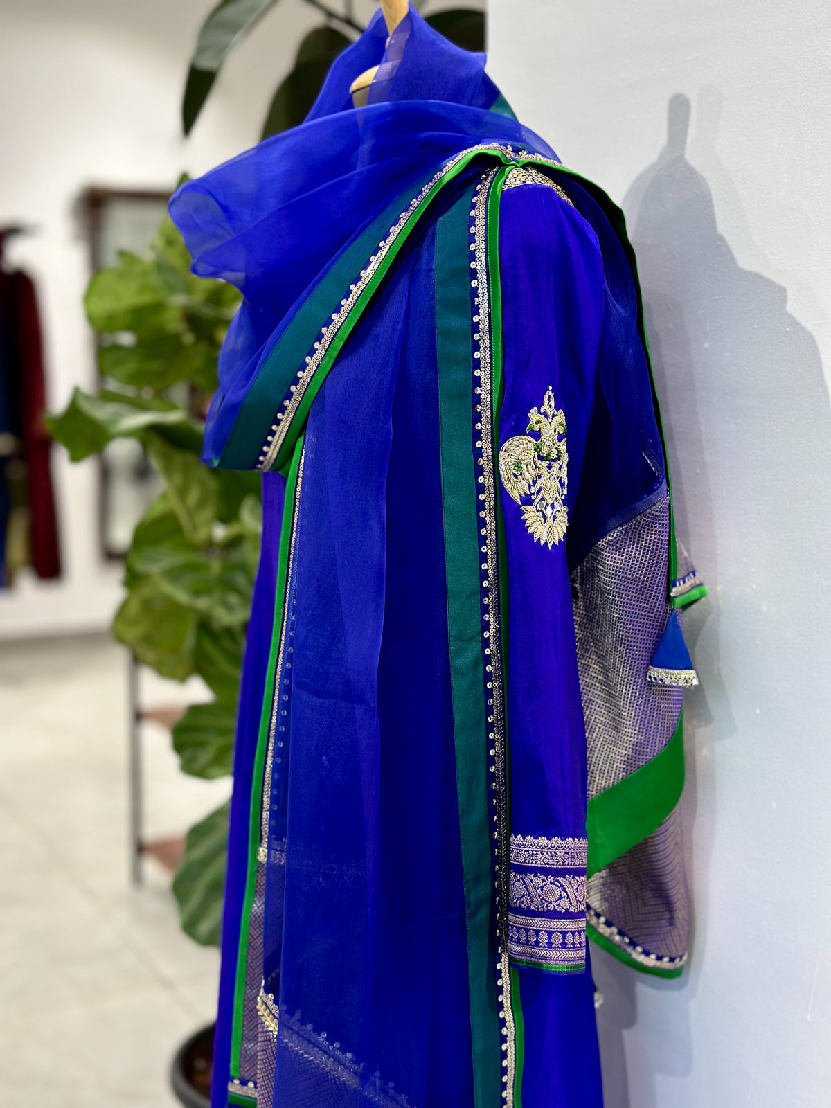 Electric Kanchi suit with Handwoven Brocade